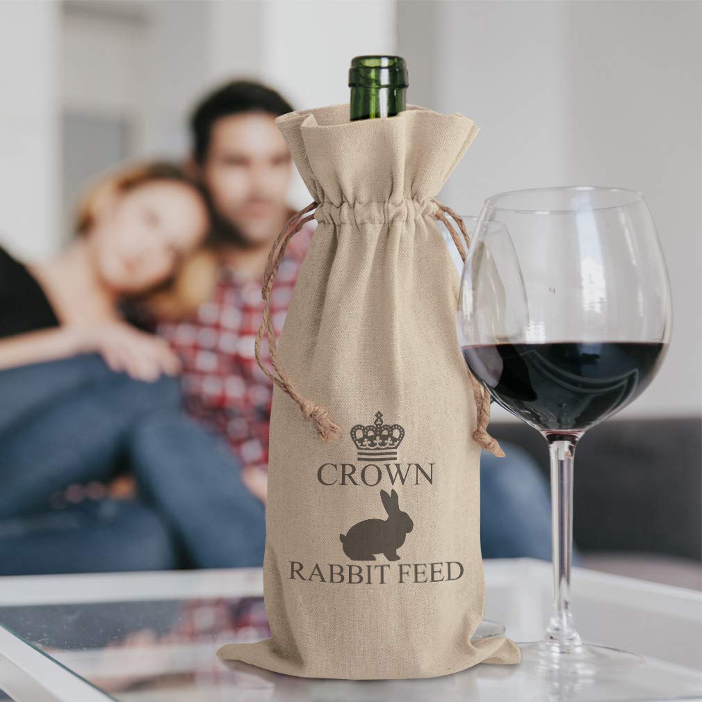 Custom Cotton Wine Gift Bag with Crown Rabbit Design - Natural Canvas Tote for Animal Feed, Farm & Housewarming Gifts - Perfect for Parties, Weddings & Special Occasions