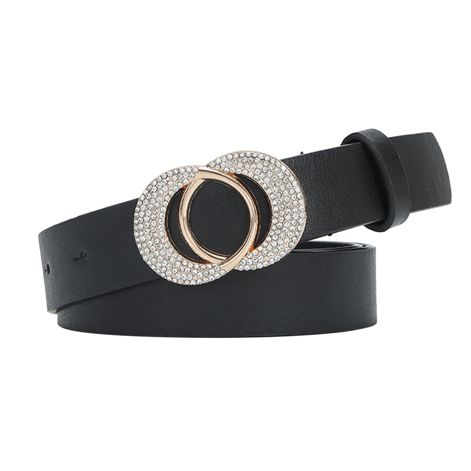 Women's Fashion Double O Ring Buckle Belts - Faux Leather Stretch Waist Belt for Jeans & Pants | Casual & Office Wear Accessory