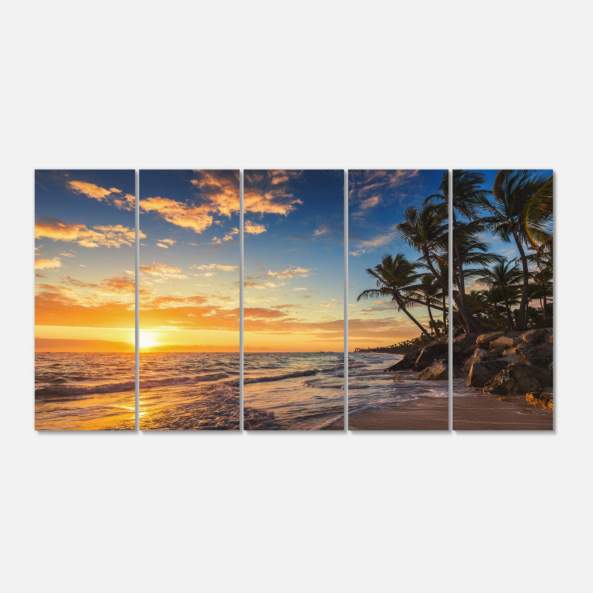 DesignArt Paradise Tropical Island Beach with Palms - Extra Large Seascape Art Canvas Print for Living Room, Bedroom & Office Decor | Coastal Wall Art | Beach House Decor