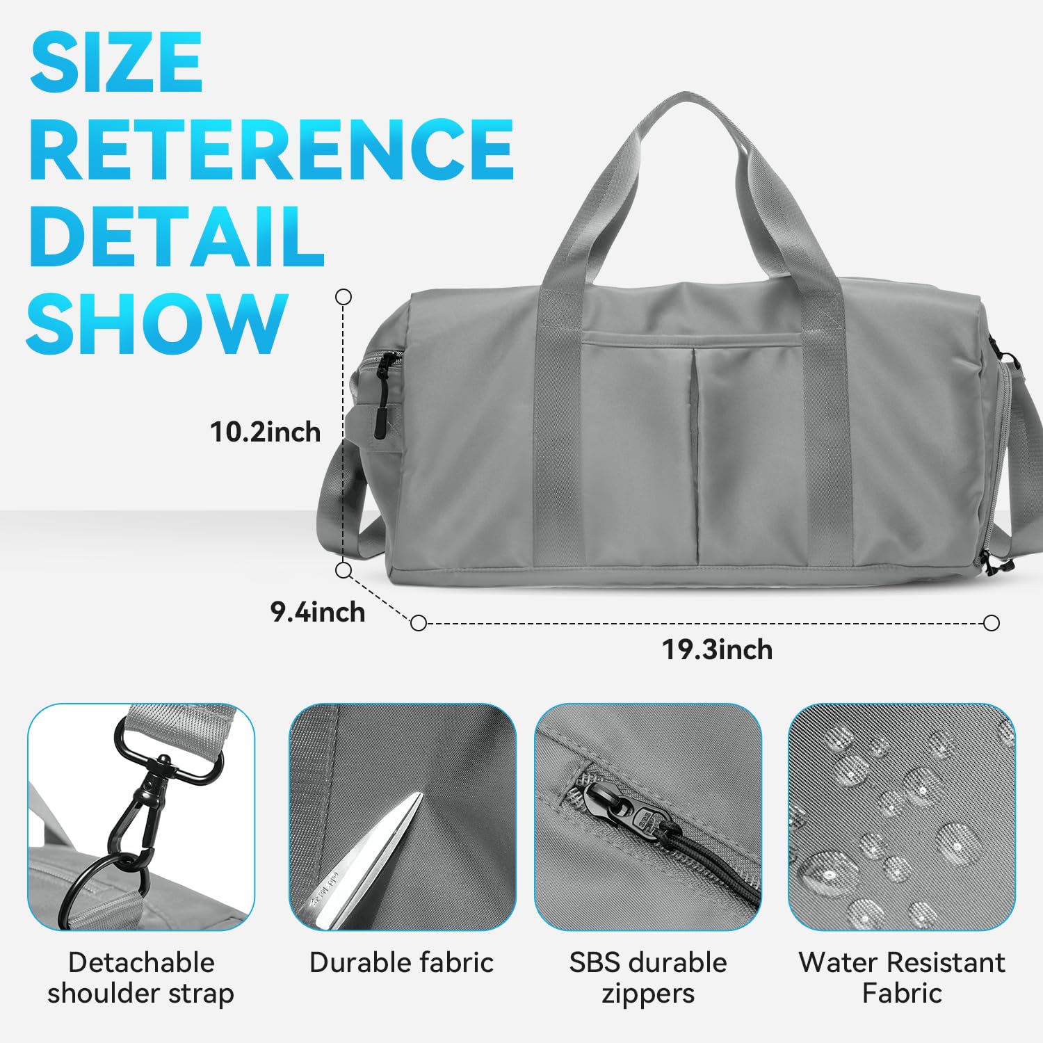 VICTORIATOURIST Water-Resistant Gym & Travel Duffel Bag for Men & Women with Shoe Compartment - Perfect for Sports, Workout, Weekend Trips & Overnight Travel (Silver Gray)