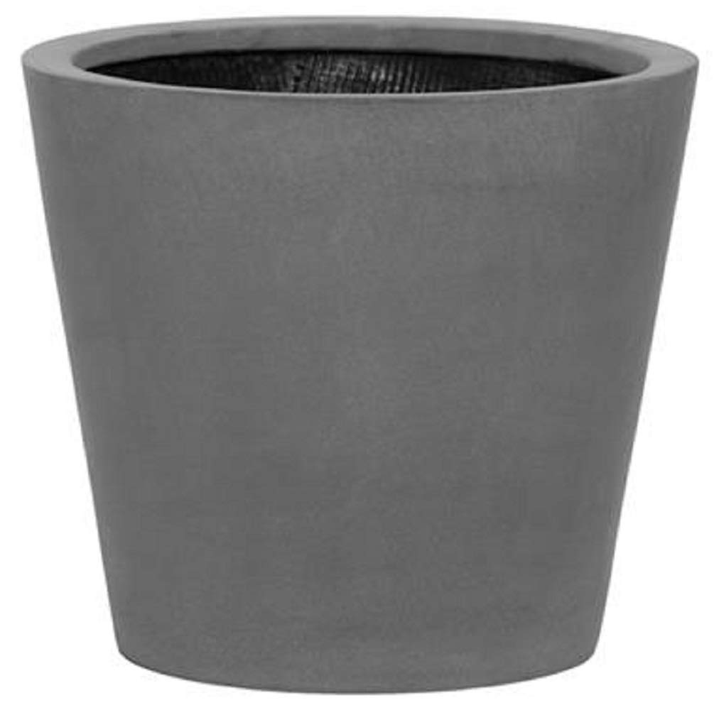 E1004-35-03 Modern Round Fiberstone Planter Pot - Small Grey Bucket Style Indoor/Outdoor Flower Pot for Home Decor, Garden & Patio Plants