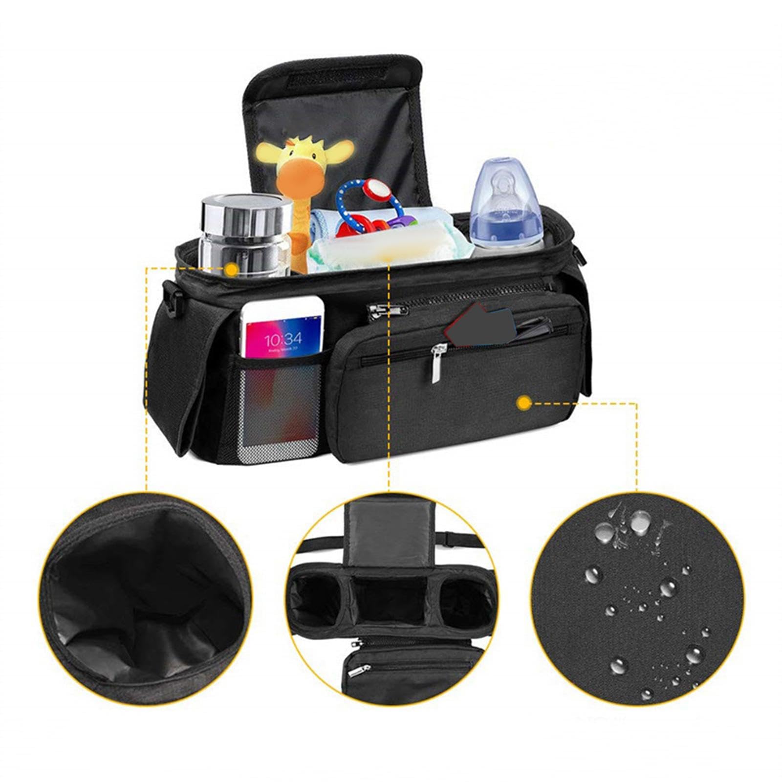Almencla Universal Baby Stroller Organizer - Large Capacity Diaper Bag for Pushchairs, Prams & Strollers - Sturdy Storage for Snacks, Wipes & Baby Essentials - Perfect for Shopping, Travel & Daily Walks