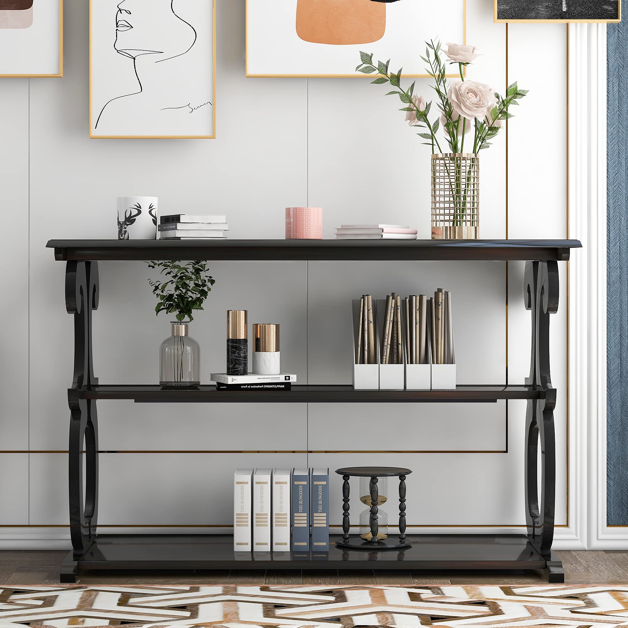 Merax 3-Tier Wooden Console Table with Open Storage Shelves - Entryway Table, Hallway Sofa Table, Living Room Sideboard - Perfect for Small Spaces, Home Decor & Organization