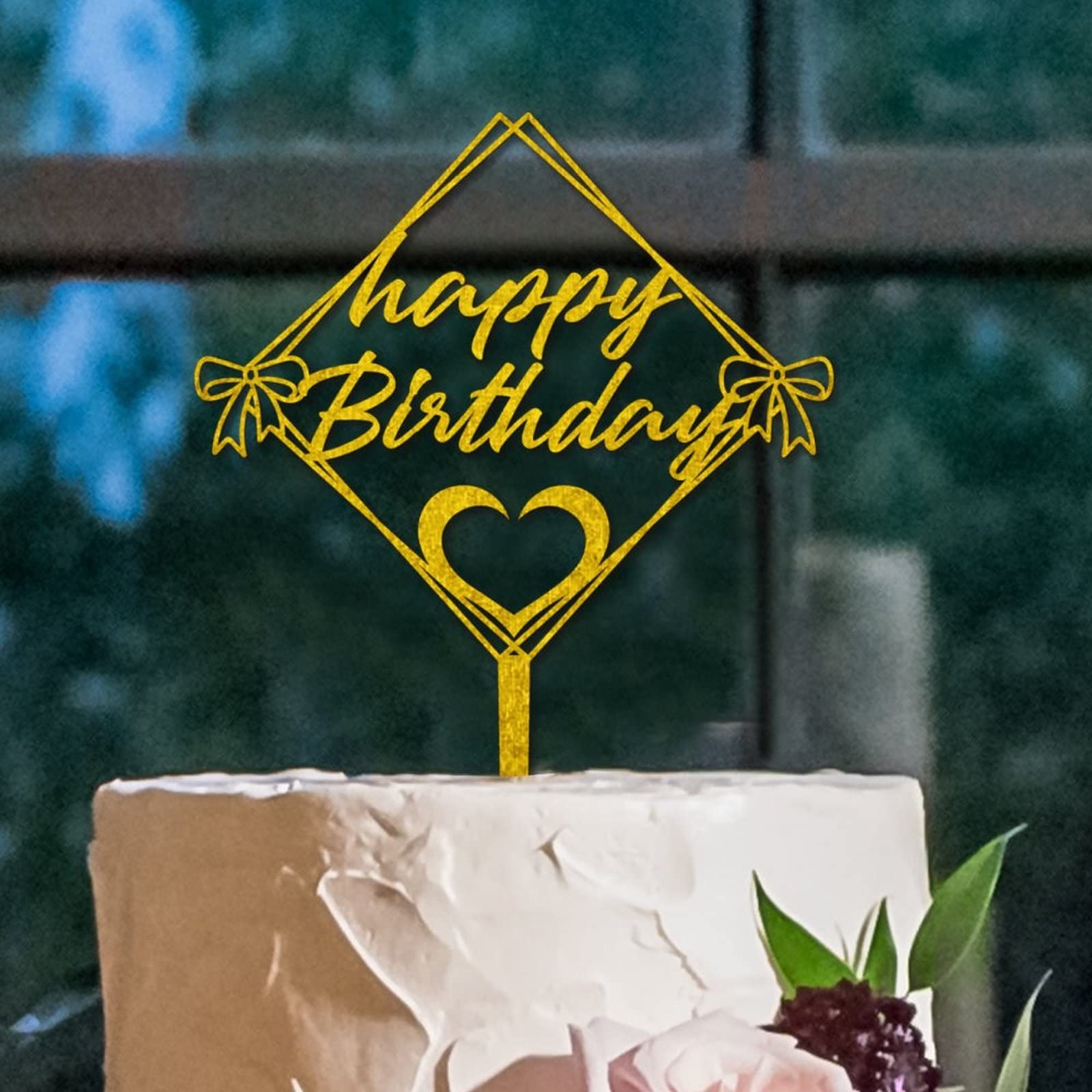 Golden Acrylic Rabbit & Deer Antlers Cake Topper - Happy Birthday Party Decorations for Anniversary, Kids & Adults - Custom Cake Decor for Birthday Cakes, Baby Showers & Special Celebrations