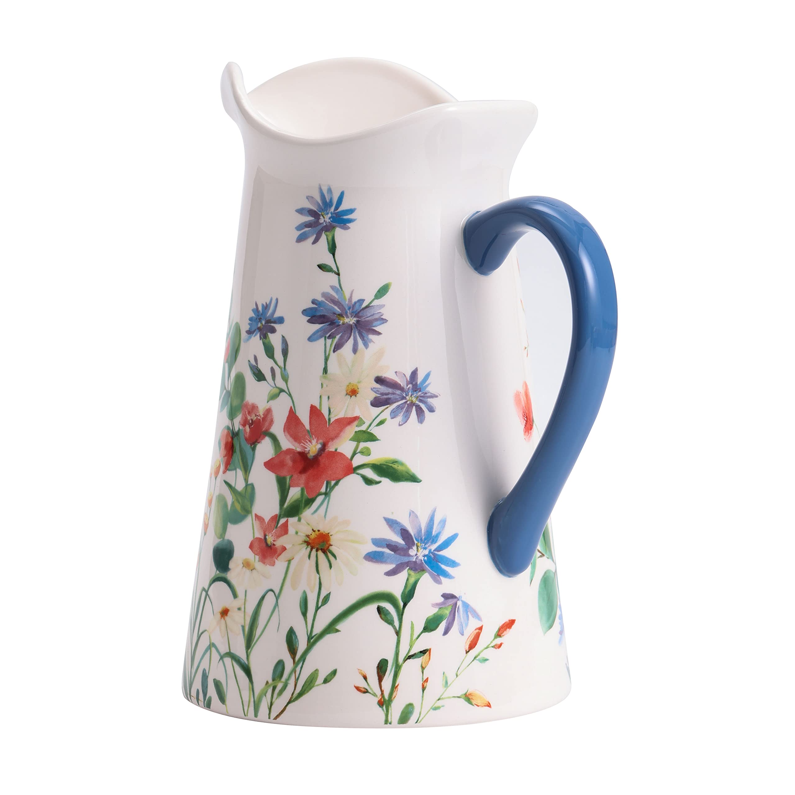 Bico Summer Provence Ceramic 2.5 Quarts Pitcher with Handle - Elegant White Decorative Vase for Flower Arrangements, Dishwasher Safe - Perfect for Home Decor, Kitchen Use, and Outdoor Entertaining