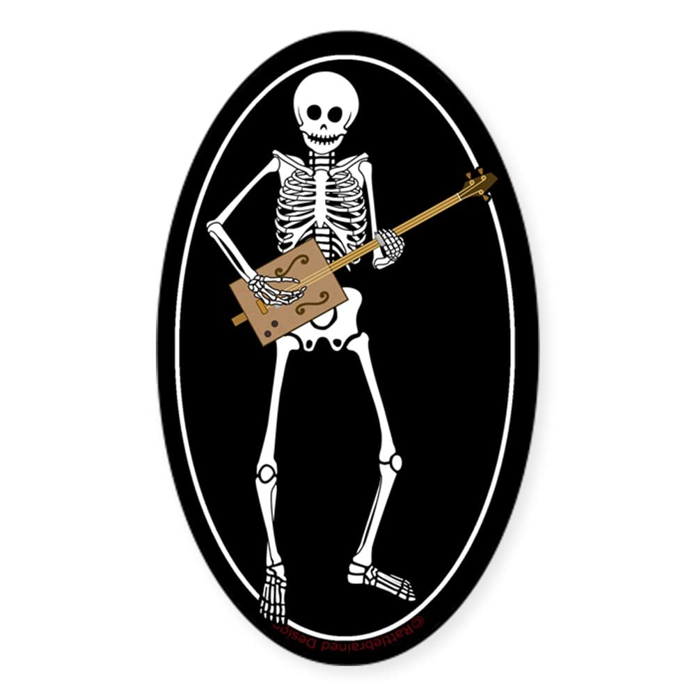 Cigar Box Guitar Bones Oval Sticker - Waterproof Vinyl Decal for Cars, Laptops & Windows - Euro Style Bumper Sticker for Music Lovers & Guitar Enthusiasts