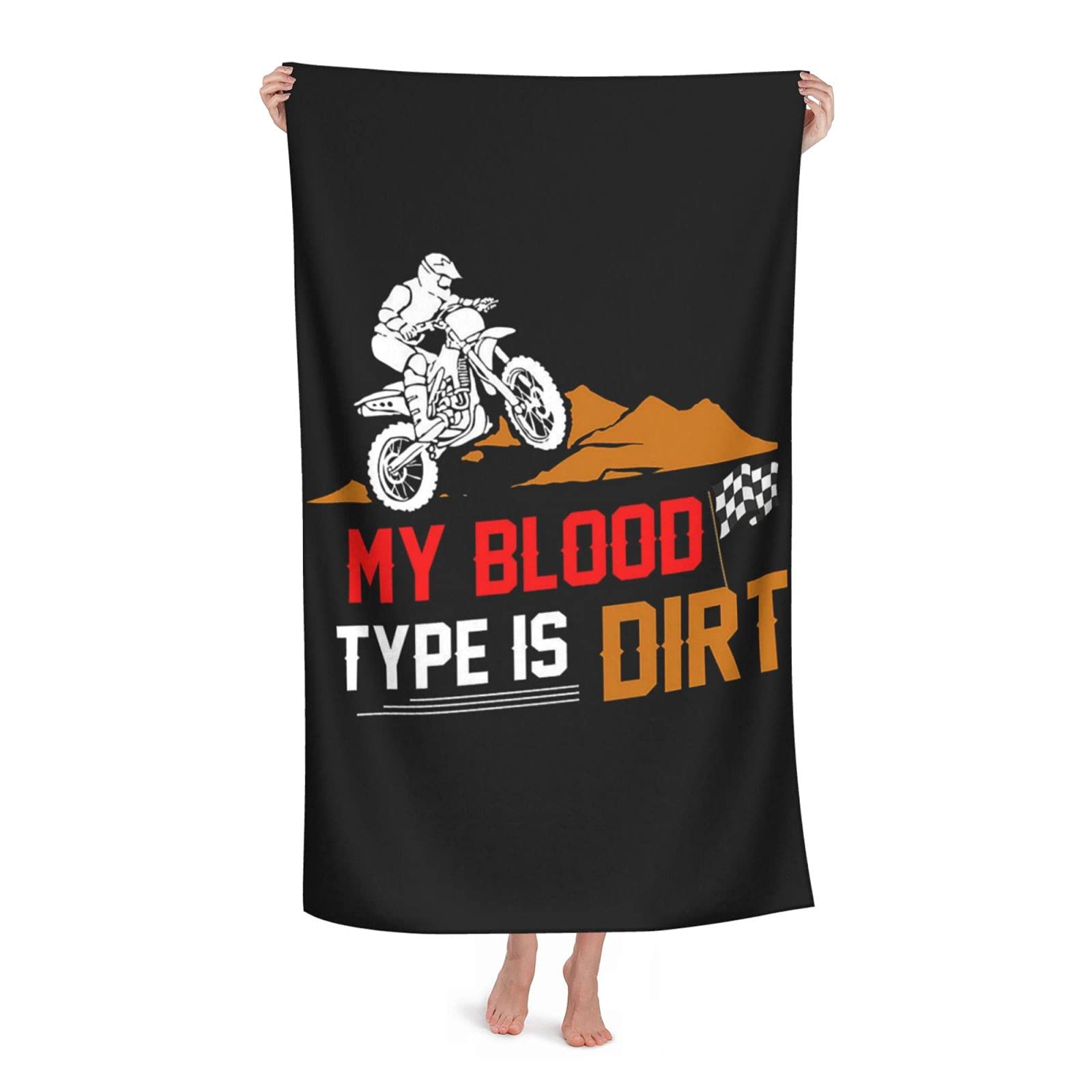 My Blood Type is Dirt Motocross Microfiber Beach Towel - Super Absorbent, Quick Dry, Lightweight for Swimming, Sports, Beach & Gym - Perfect for Motocross Fans, Surfing, Yoga & Outdoor Adventures