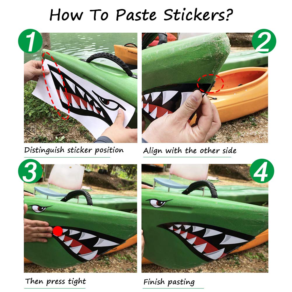 Shark Teeth Decals Sticker for Kayak Boat Fishing Canoe - Reflective Vinyl Graphics for Car Truck Accessories (2 Pack) - Perfect for Water Sports & Vehicle Customization