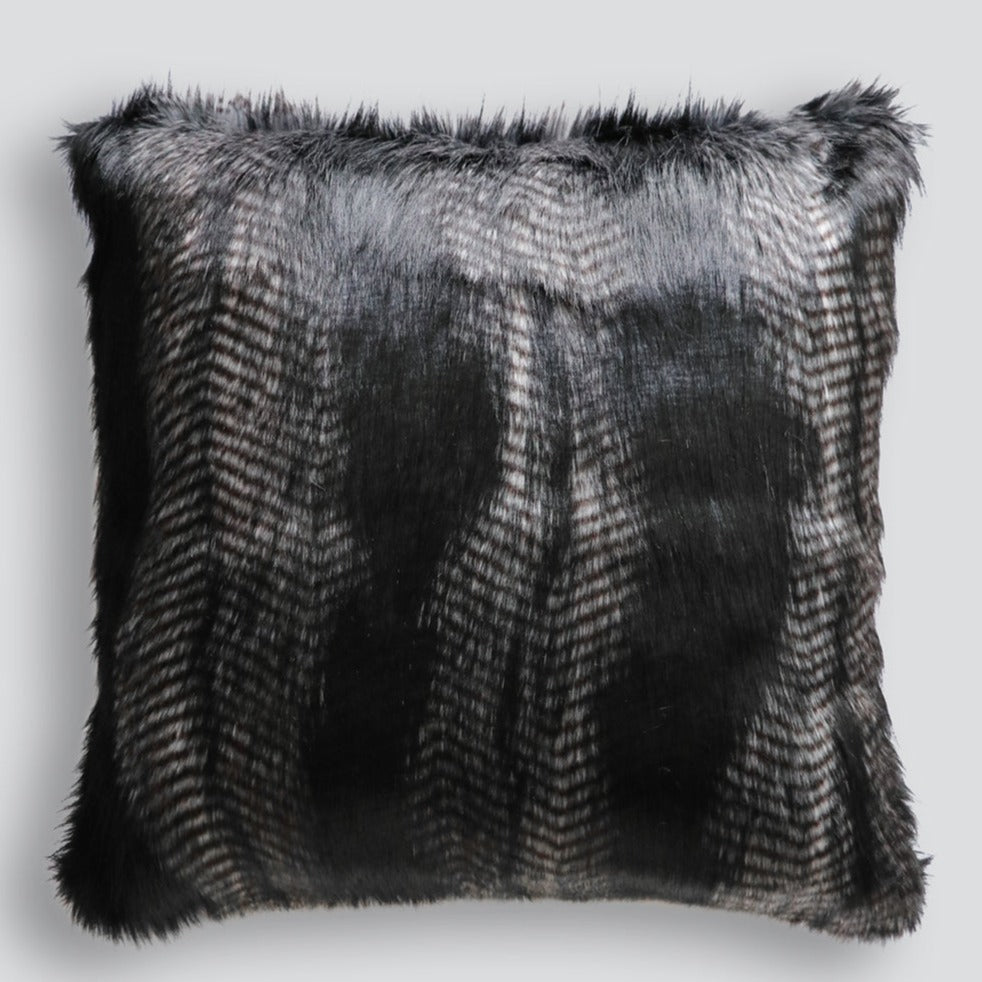 Premium Heirloom Euro Cushion with Feather Inner - Black Coyote Fur | Luxury Home Decor for Sofa, Bed & Living Room