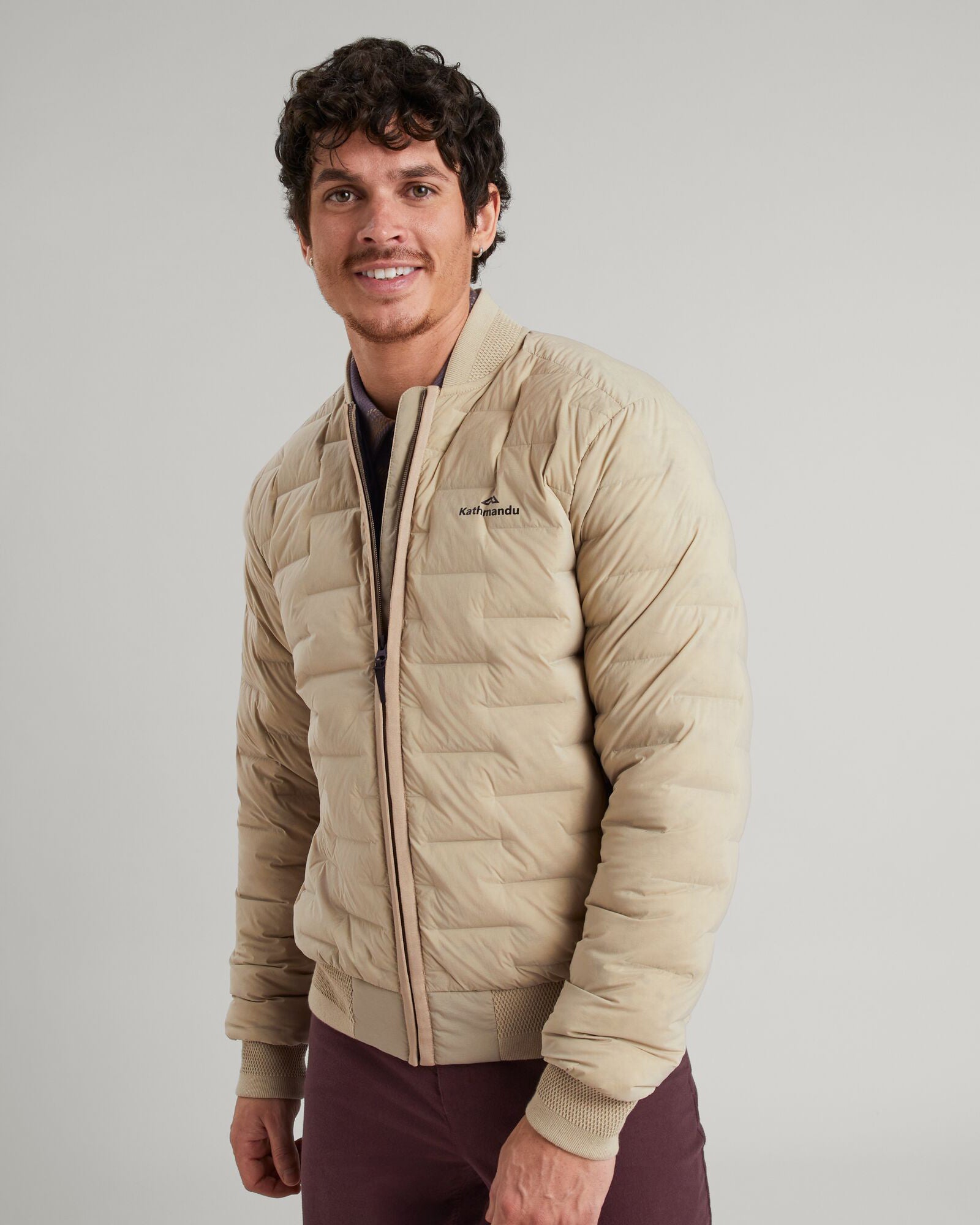 Men's Federate Stretch Down Bomber Jacket - Lightweight Warm Winter Coat, Water-Resistant Olive Grey Outerwear for Outdoor Activities & Casual Wear
