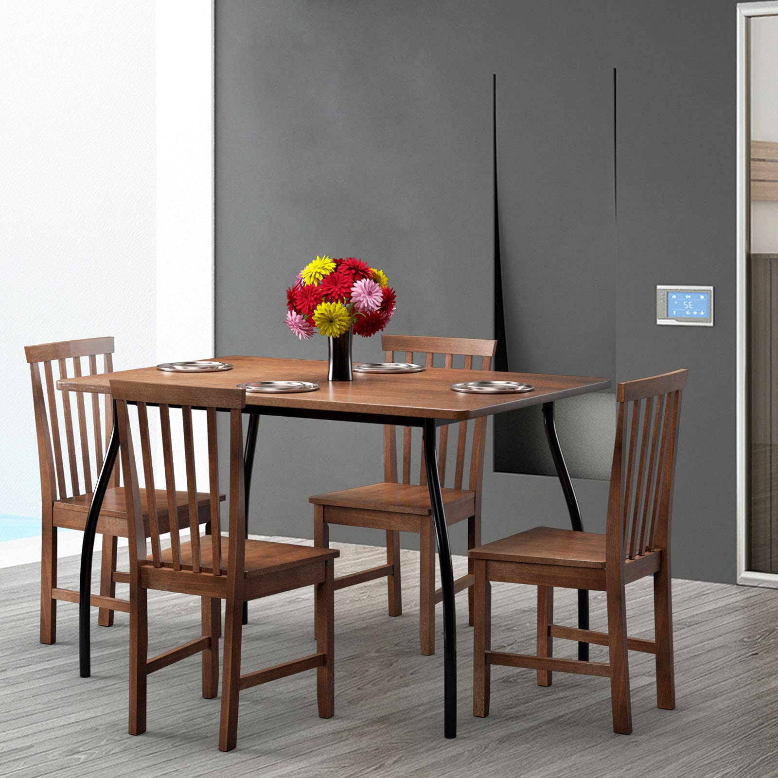 COSTWAY Set of 4 Slat Back Dining Chairs | Transitional Rubber Wood Side Chairs with Thickened Legs & Sturdy Construction | Smooth Surface for Comfort | Perfect for Dining Room, Kitchen, Living Room & Bedroom | Ideal for Family Meals, Entertaining Guests & Daily Relaxation