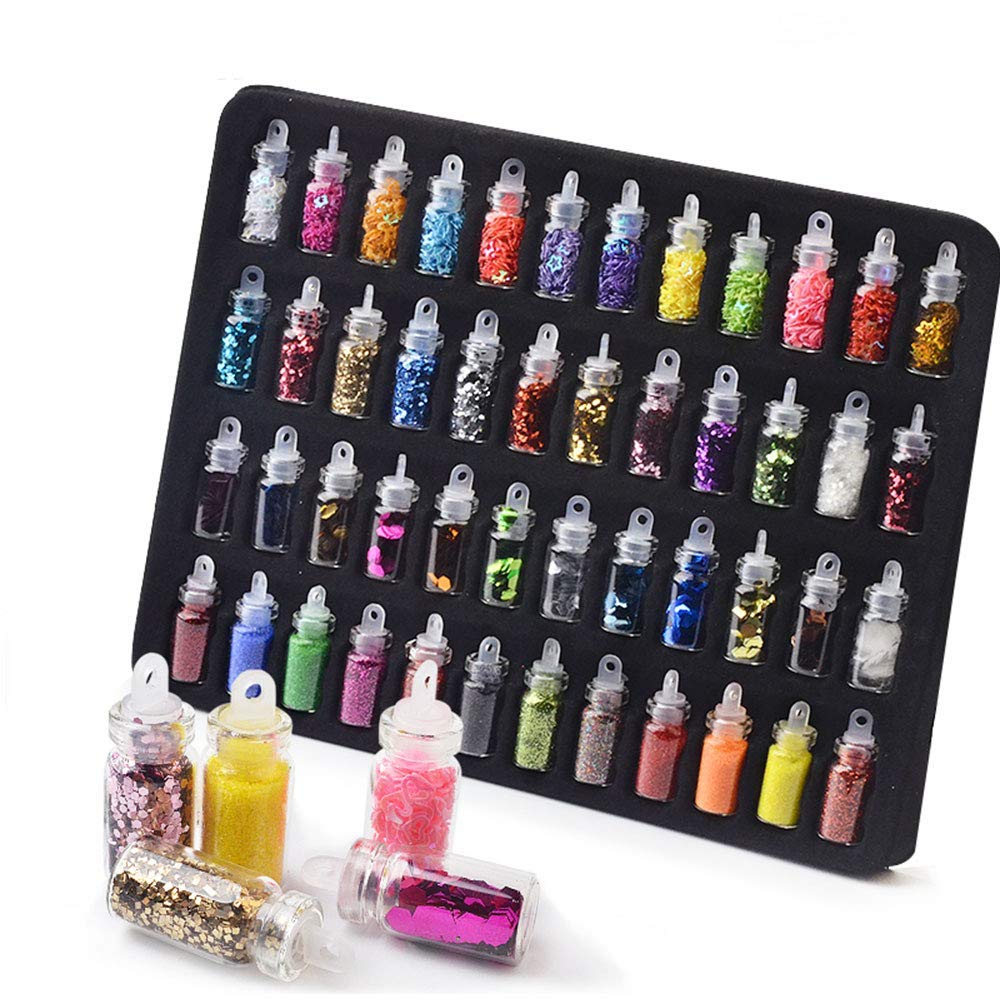 FAMEZA 48 Bottles Nail Art Sequins Glitter Powder Set - Shimmering Manicure Decorations for DIY Nail Designs - Perfect for Professional Salons, Home Manicures & Party Nail Art