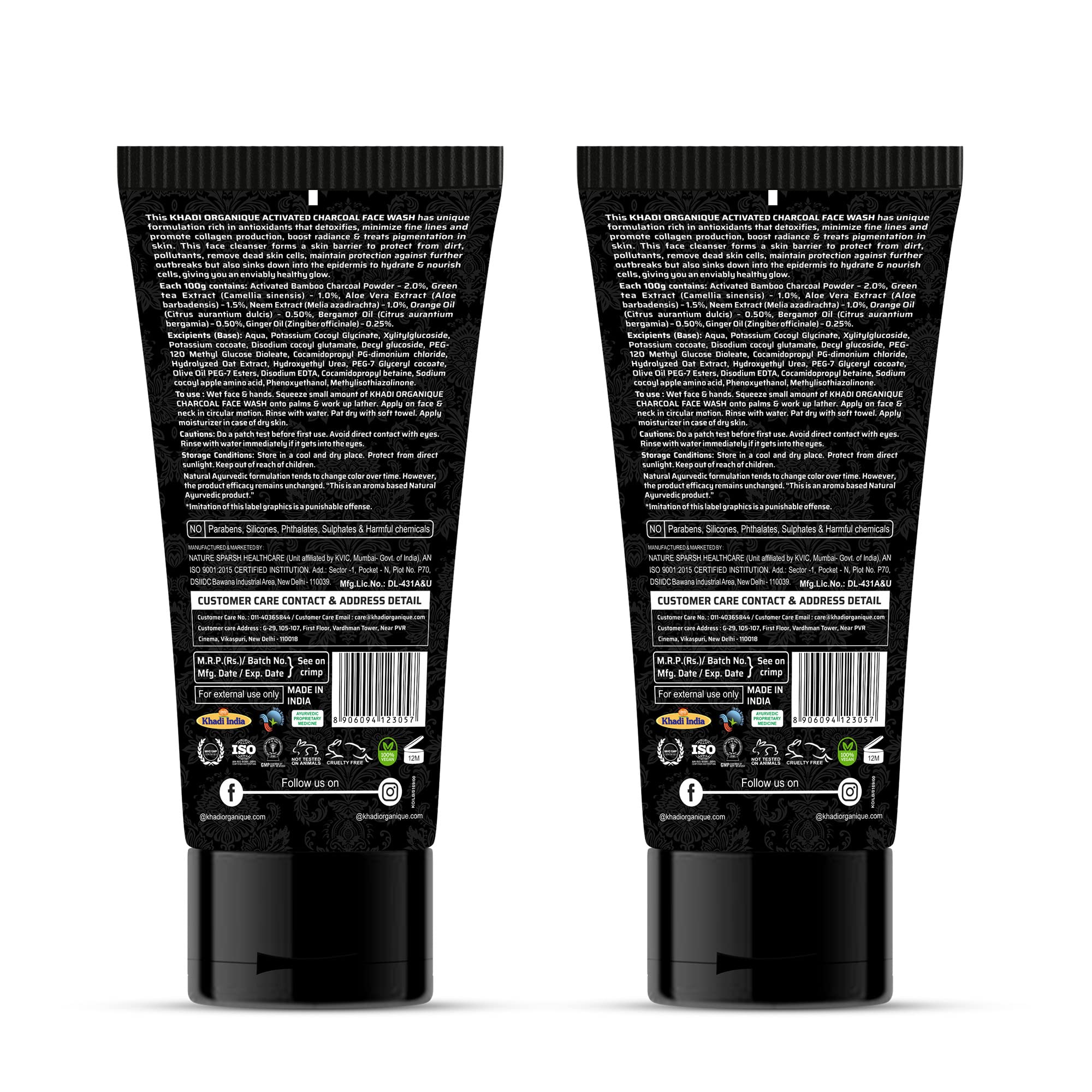 Khadi Organique Activated Bamboo Charcoal Face Wash 200g (Pack of 2) - Deep Pore Cleanser for Acne & Blackhead Removal | Detoxifying & Oil Control | Perfect for Oily & Combination Skin | Morning & Night Skincare Routine