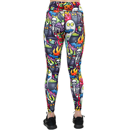 Monster Mash Leggings for Women - Halloween Themed Printed Yoga Pants, High Waisted Stretchy Workout Leggings - Perfect for Costume Parties, Gym, and Casual Wear