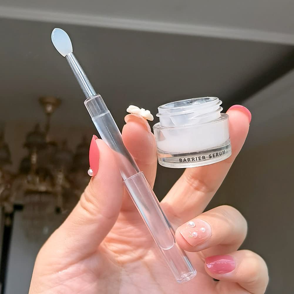 4-Pack White Silicone Lip Brushes with Clear Handles & Caps - Perfect for Cream Lip Mask, Eyeshadow & Lipstick Application - Ideal for Makeup Artists & Beauty Enthusiasts