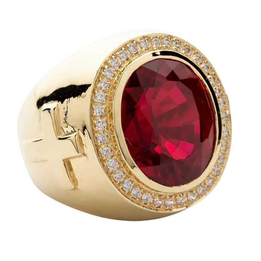 Exquisite 14K Yellow Gold Ruby Bishop Ring for Women - Elegant Vintage Style Jewelry Gift for Weddings, Anniversaries & Special Occasions
