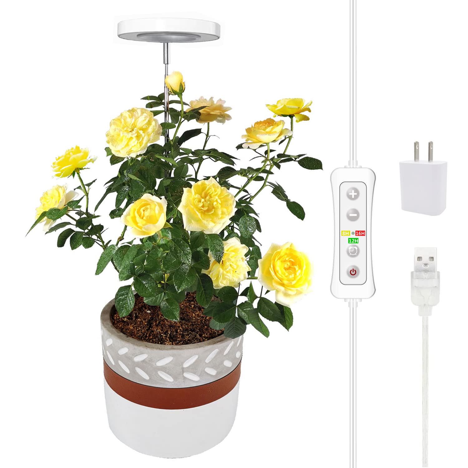 Yadoker LED Full Spectrum Grow Light for Indoor Plants - Adjustable Height, Auto Timer, 5V Safe Voltage - Perfect for Small Plants, Herbs & Seedlings (Home Gardening, Hydroponics, Greenhouse Use)