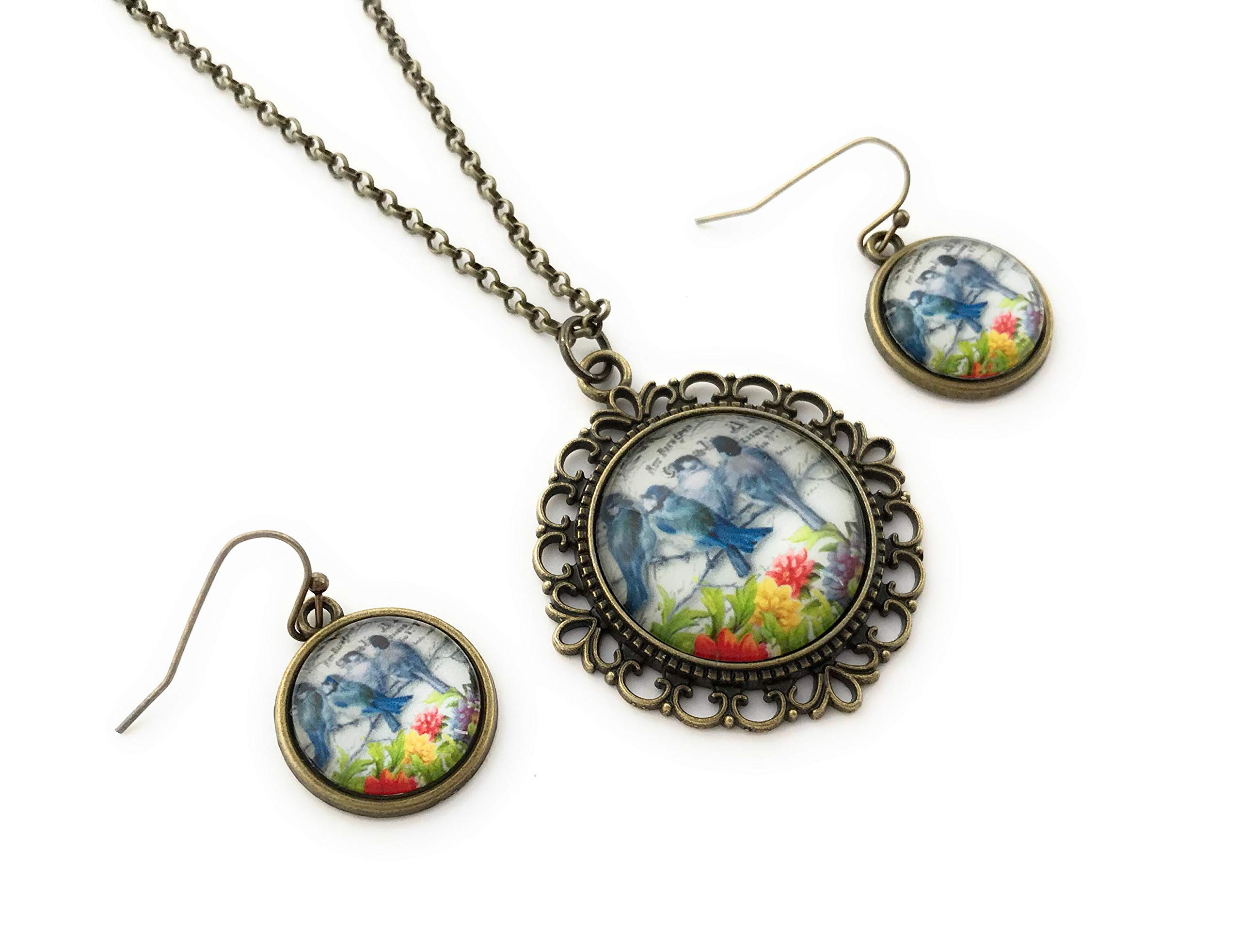 Bluebird Necklace and Earring Set for Women - Handmade Sterling Silver Jewelry Gift - Perfect for Birthday, Anniversary & Valentine's Day