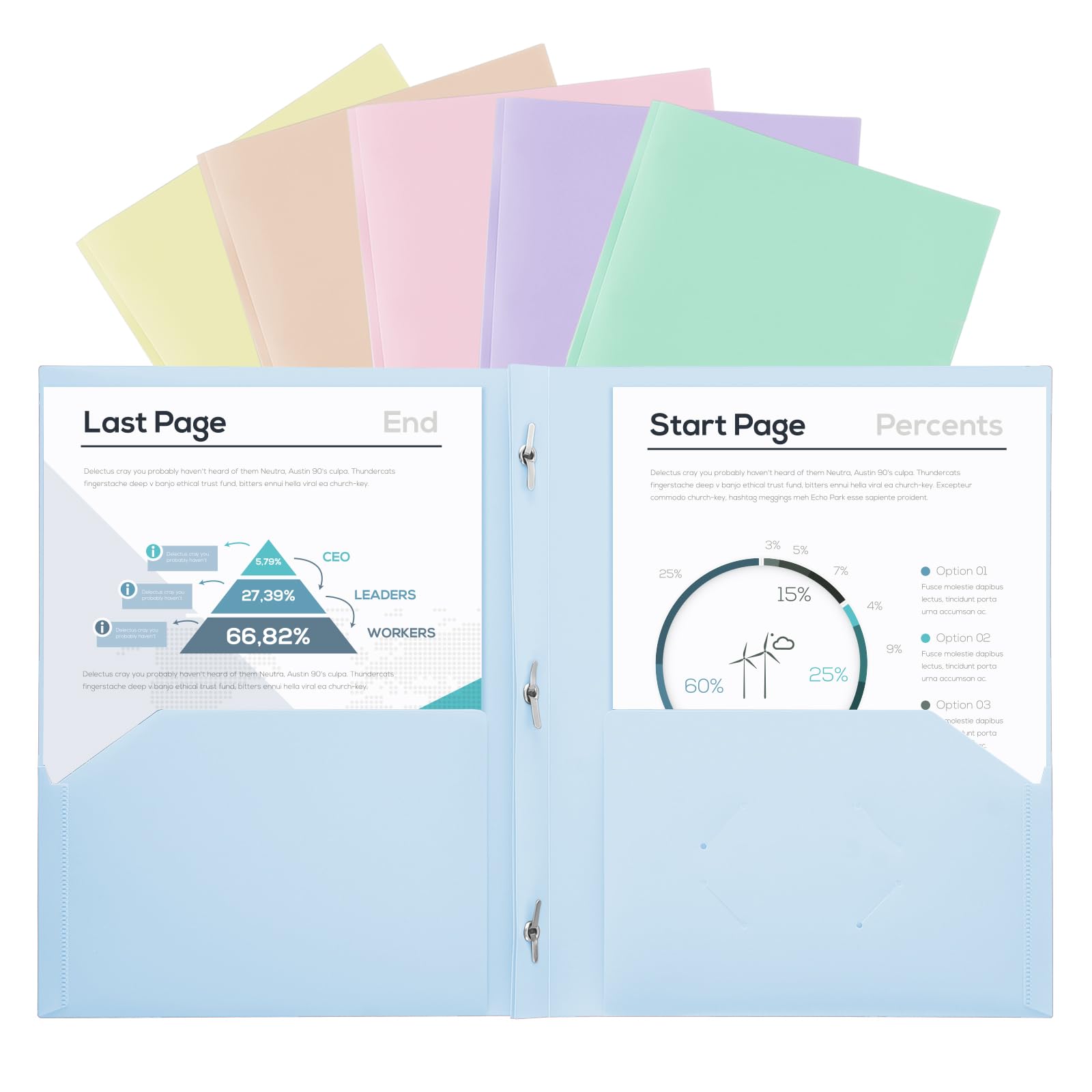 SUIN Plastic Project Folders with 2 Pockets & 3 Prongs - Bulk Pack of 6 for US Letter Size Papers - Pastel Color Assortment - Ideal for School, Office & Document Organization - Perfect for Homework, Reports, Presentations & Filing