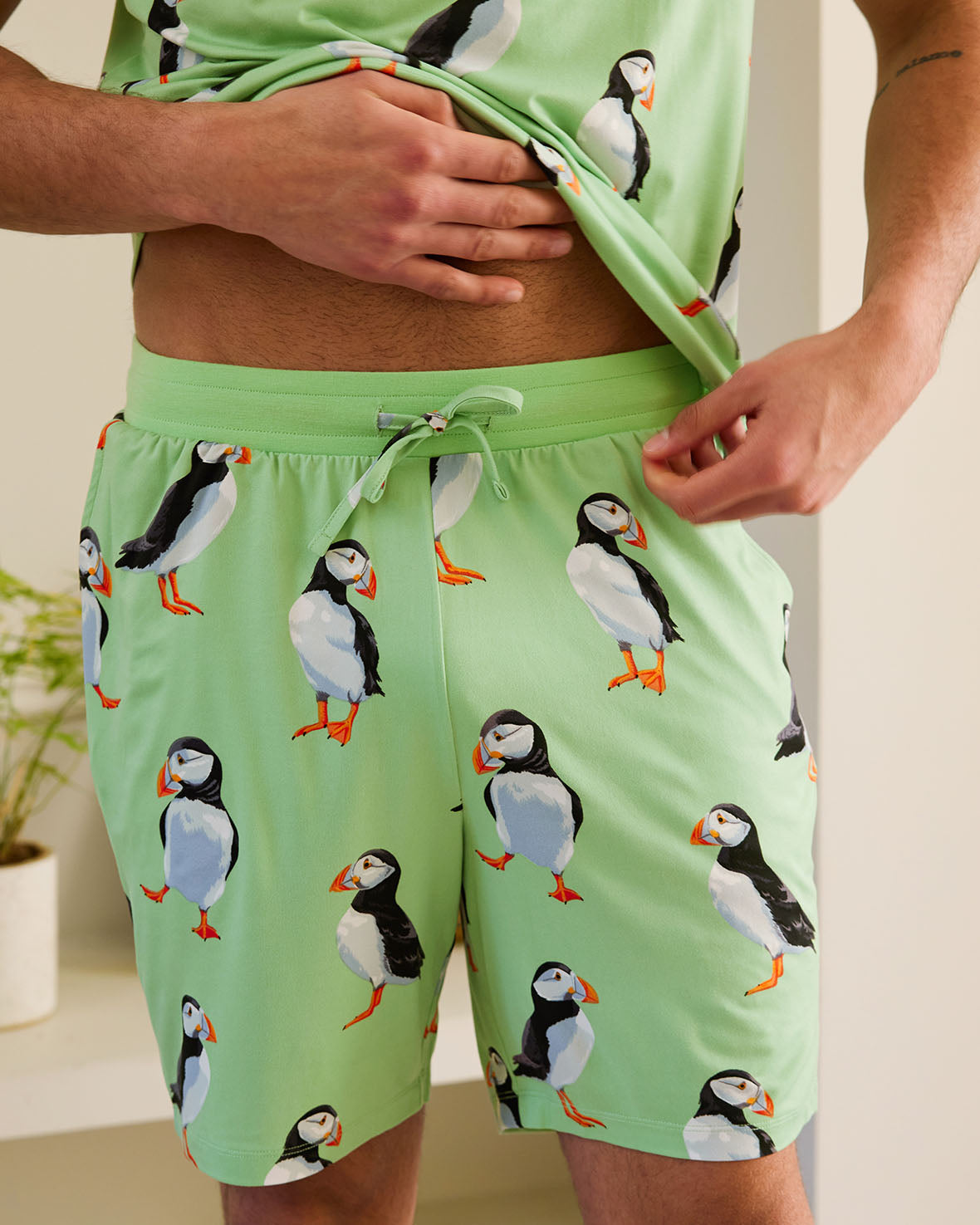 Puffin Print Short Sleeve Pajama Set for Women - Soft Cotton Sleepwear for Summer Nights & Lounge Wear