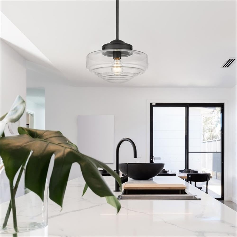 Golden Lighting Ingalls 1-Light Metal Medium Pendant in Clear/Matte Black - Modern Hanging Light Fixture for Kitchen Island, Dining Room, or Entryway Lighting