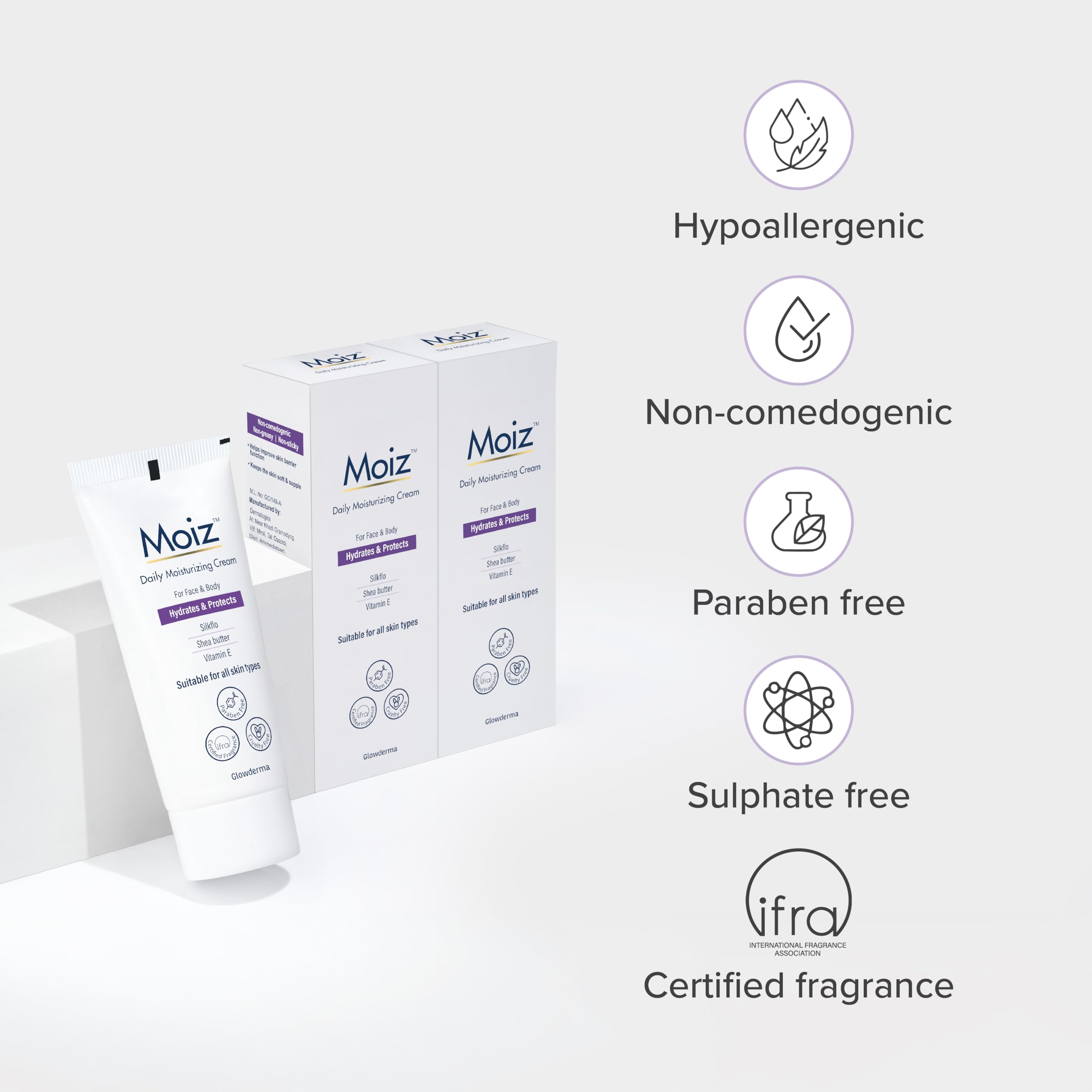 Moiz Daily Moisturizing Face & Body Cream with 9 Hydrating Ingredients | Fragrance-Free, Paraben-Free & Cruelty-Free | Ideal for Sensitive Skin | Perfect for Dry Skin Care & Daily Moisturizing Routine