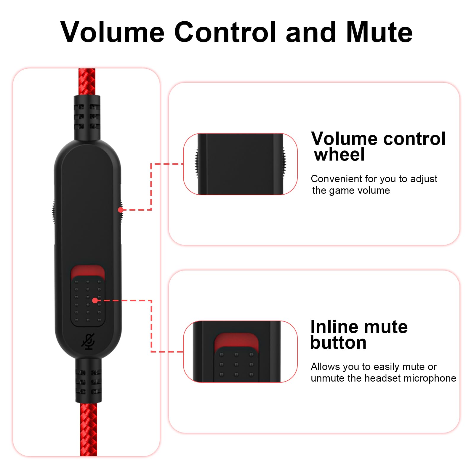 HyperX Cloud Alpha & Mix Gaming Headset Replacement Cable with Mute & Volume Control - 6.6ft Red Braided Cord for Logitech G933 G633 G935 G635 Headsets - Perfect for PC Gaming & Streaming Setup