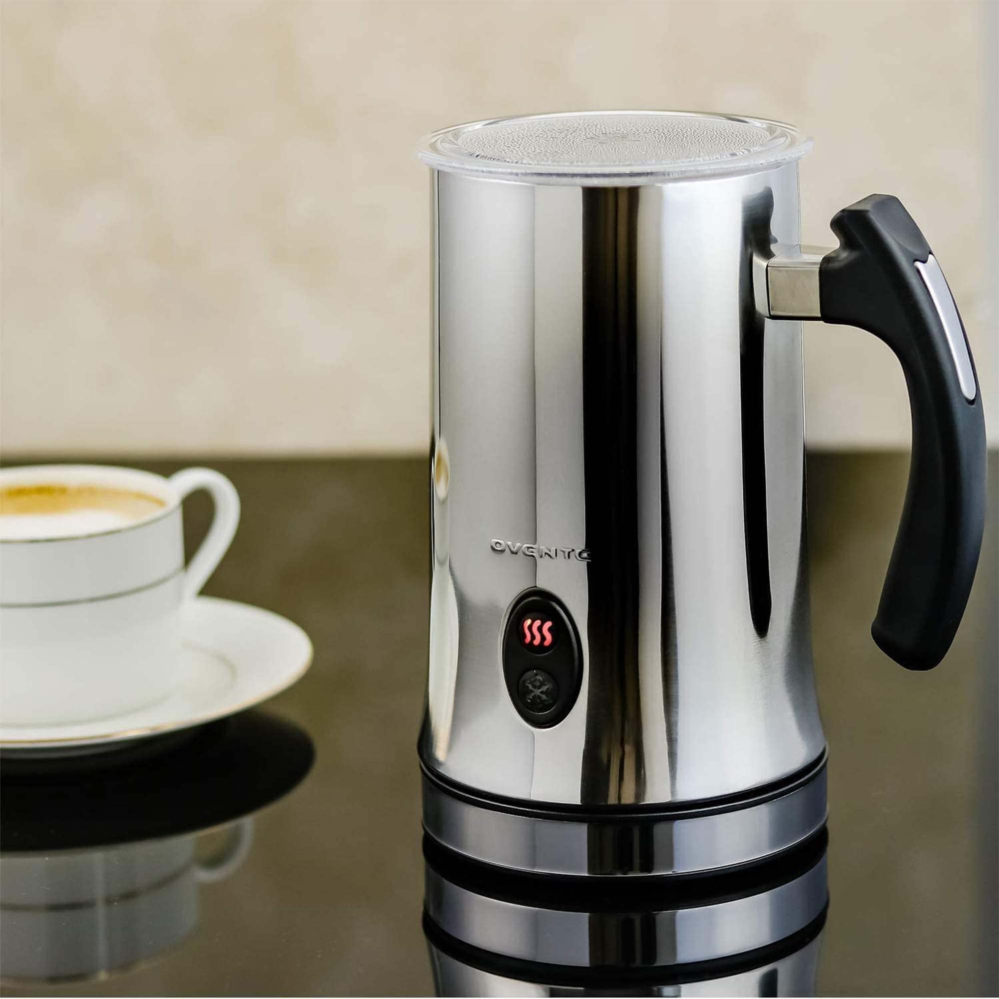 Ovente Electric Double Wall Insulated Milk Frother & Steamer - 5oz & 10oz Capacity, Non-Stick, Hot & Cold - Perfect for Latte, Cappuccino, Espresso & Hot Chocolate - Chrome FR4810CH | Ideal for Home, Office & Coffee Shops