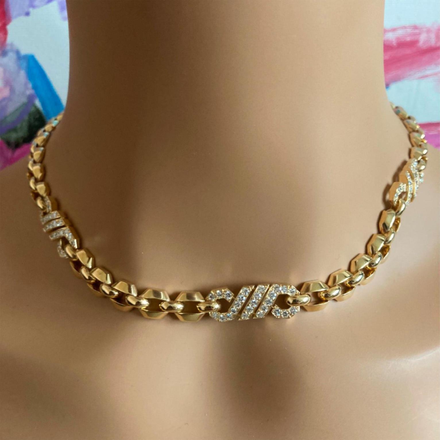 Authentic Cartier Vintage Fox Trot 18k Yellow Gold Diamond Necklace from 1980s - Luxury Jewelry Gift for Women, Perfect for Weddings & Special Occasions