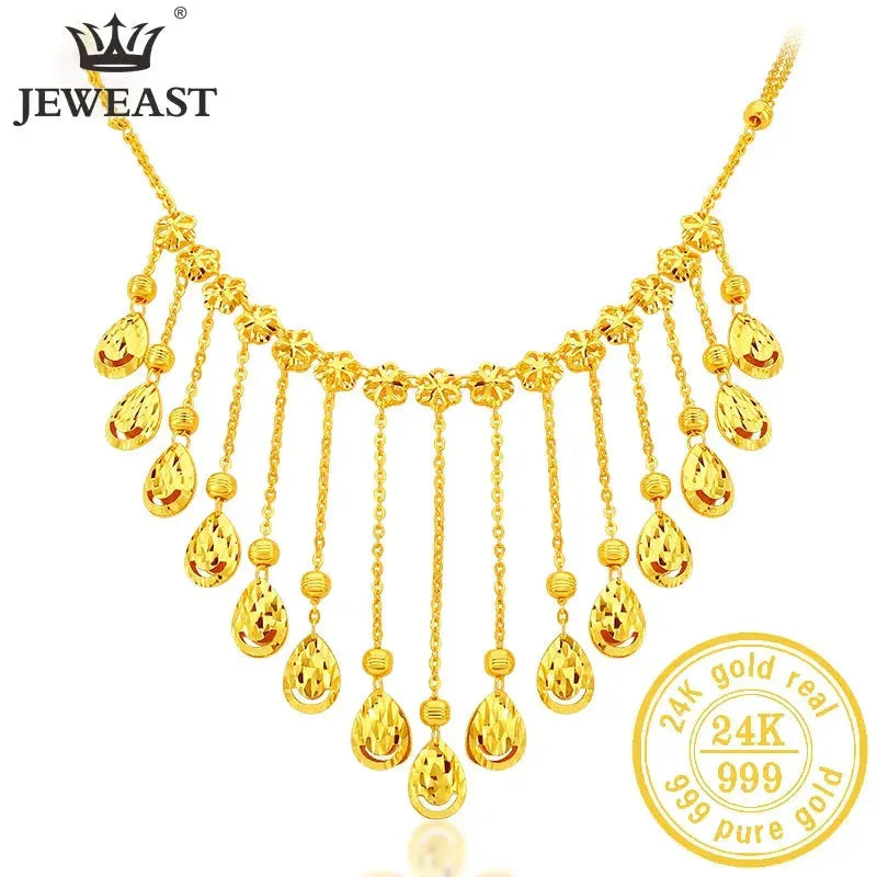 24K Pure Gold Necklace Real AU 999 Solid Gold Chain - Classic & Trendy Fine Jewelry for Women - Perfect for Parties, Weddings & Special Occasions - Hot New 2023 Collection