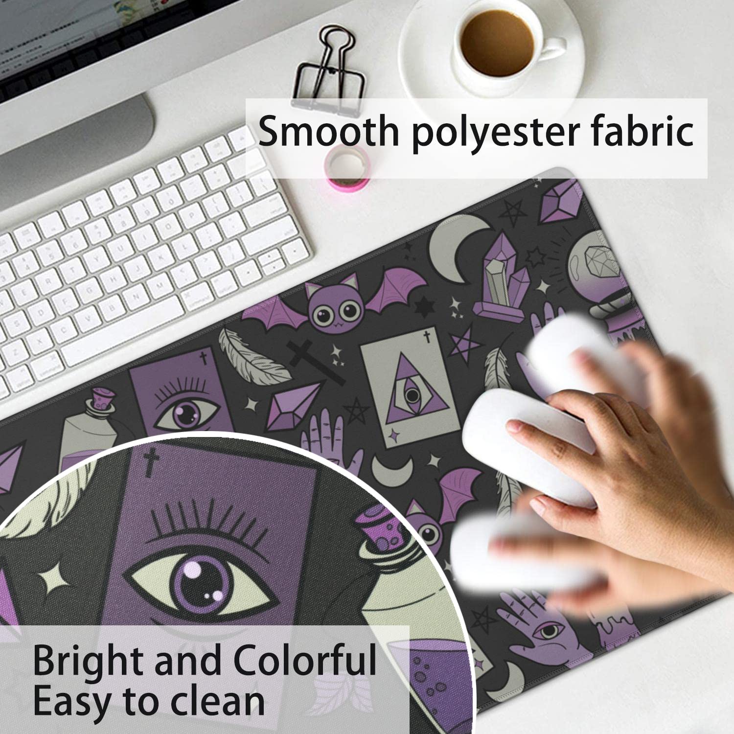 Gothic XL Gaming Mouse Pad - Black & Purple Witch Design, Large Extended Mouse Mat (31.5