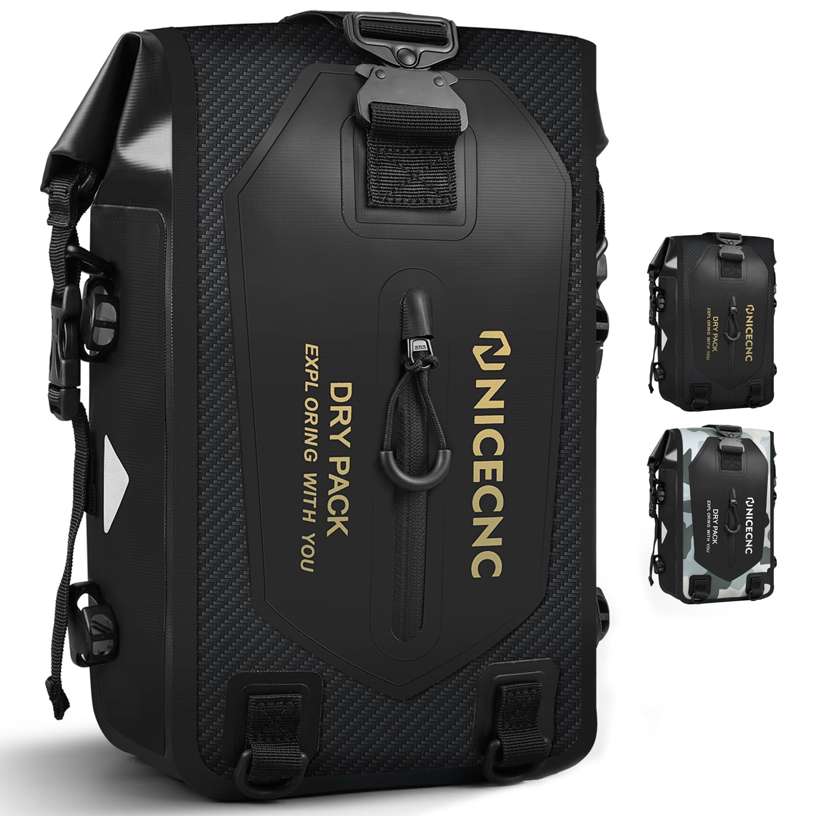 **NICECNC 7L Waterproof Motorcycle Crash Bar Bag - Universal Rear Seat Tail Bag, Motorcycle Luggage Dry Bag with Shoulder Strap - 4 DIY Installation Positions, Black - Ideal for Adventure Riding & Daily Commutes**