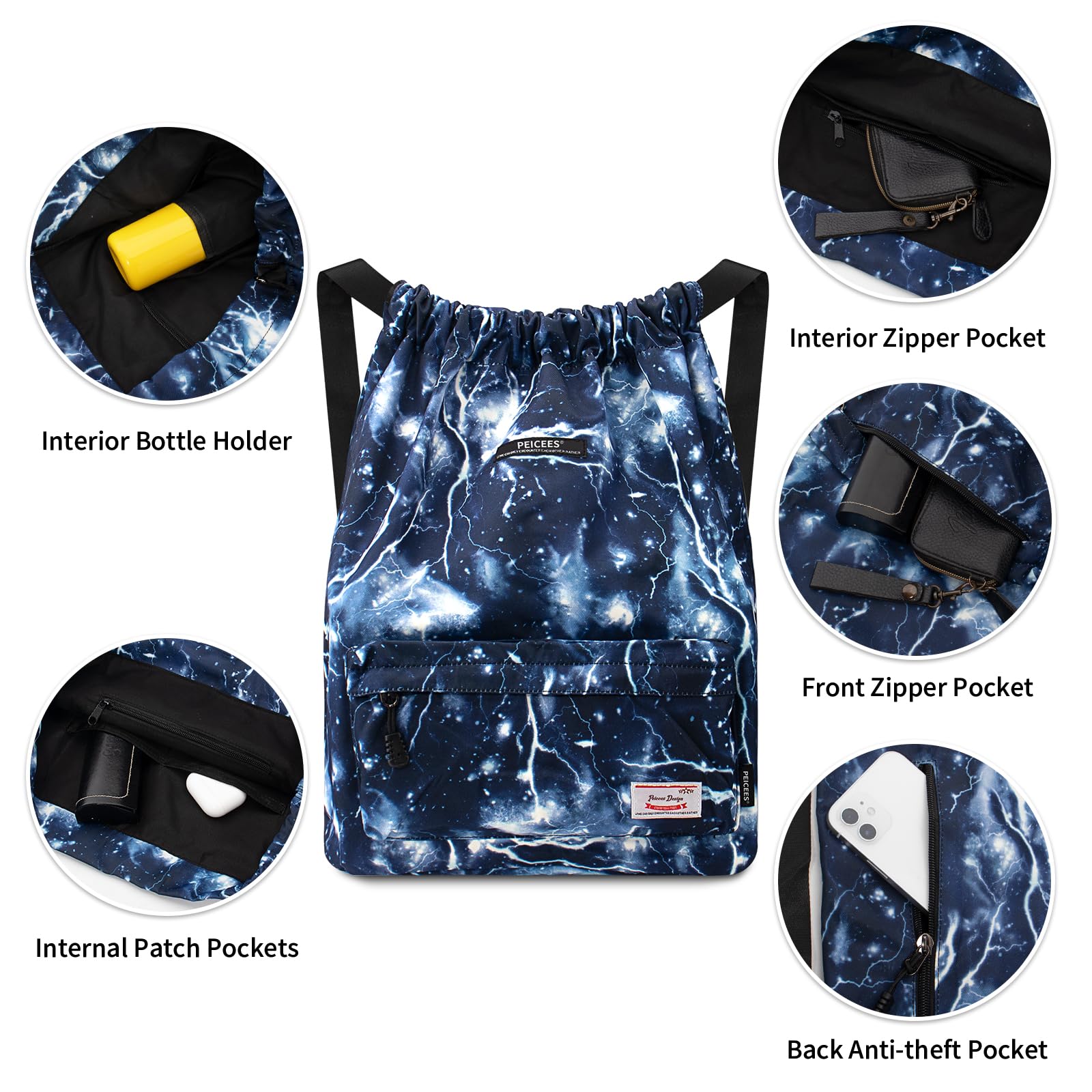 Waterproof Drawstring Sports Bag - Lightweight Sackpack Backpack for Men & Women - Gym, Travel, Beach & Outdoor Activities