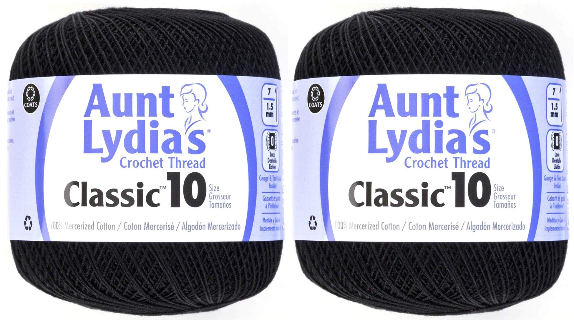 Aunt Lydia's Classic Crochet Thread Size 10 - 100% Cotton Black Yarn for Crocheting, Knitting, Embroidery & DIY Crafts | Perfect for Doilies, Lace, Table Runners & Home Decor Projects