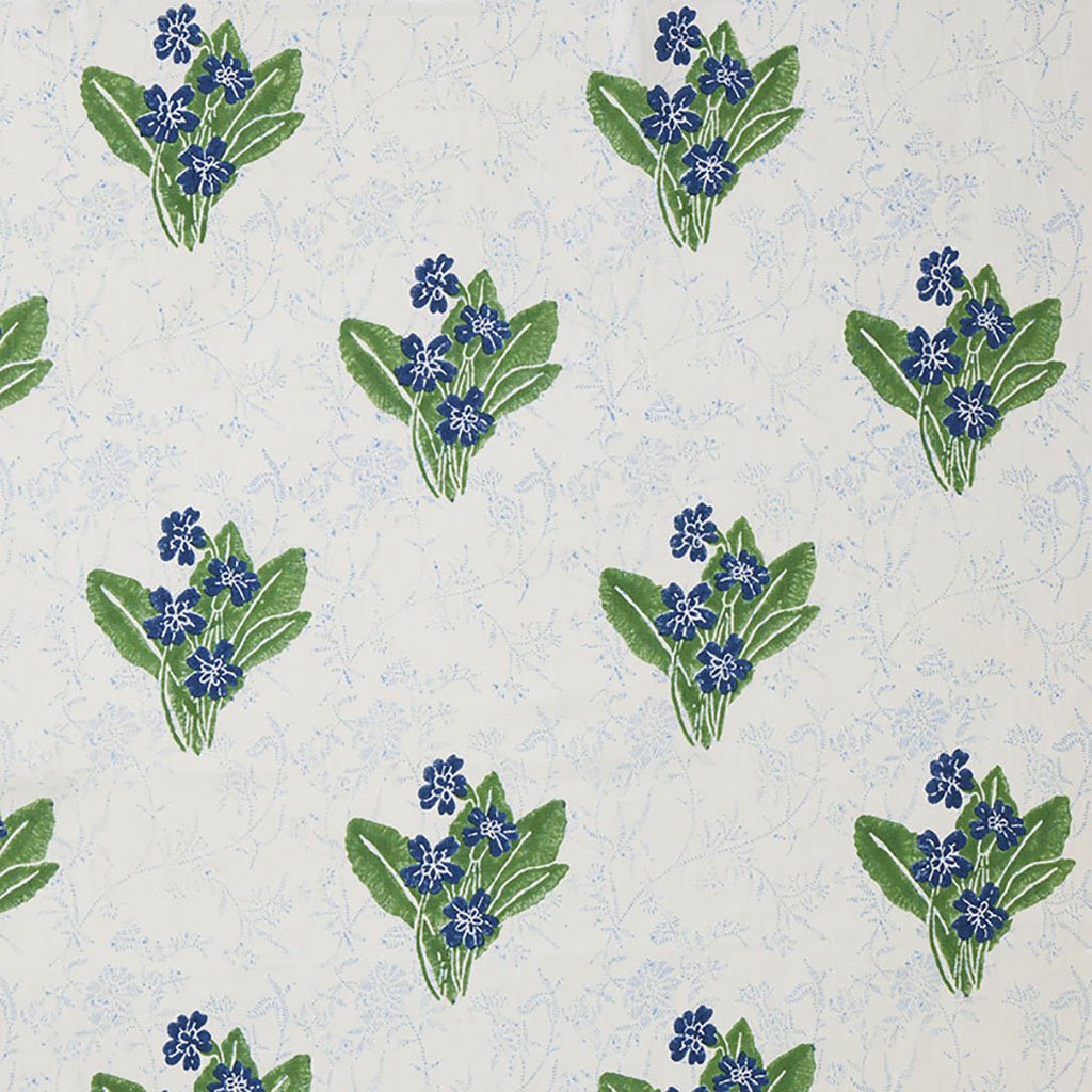 Primrose Block Printed Linen Fabric - Grass & Sky Blue - Perfect for Boho Home Decor, DIY Crafts & Fashion Sewing Projects