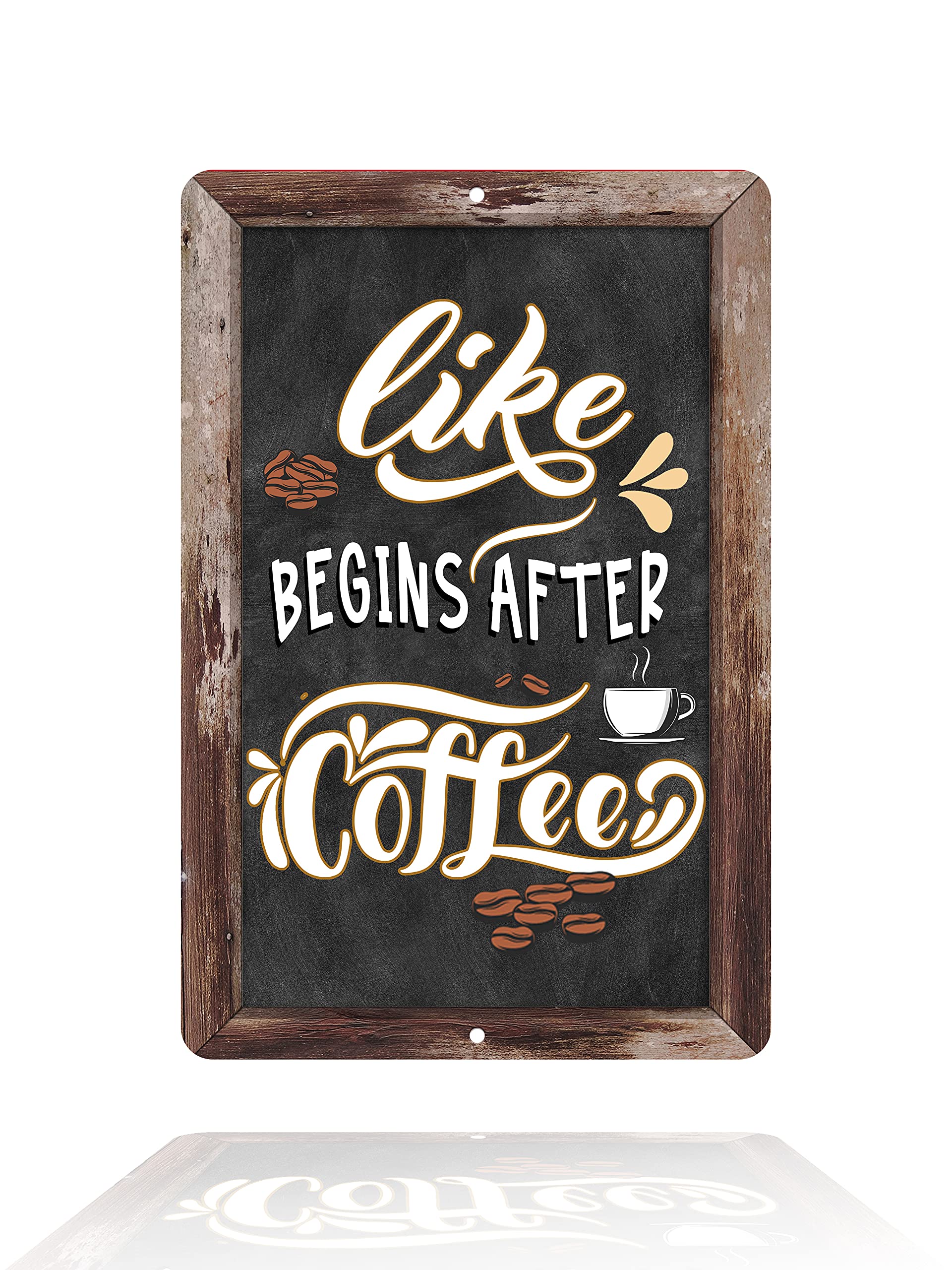Vintage Coffee Metal Tin Sign - 12x16 Inch Retro Wall Art for Kitchen, Coffee Bar, Bedroom, Farmhouse, Dorm & Office Decor - 'Life Begins After Coffee' Theme - Perfect for Man Cave, Home & Cafe Decor