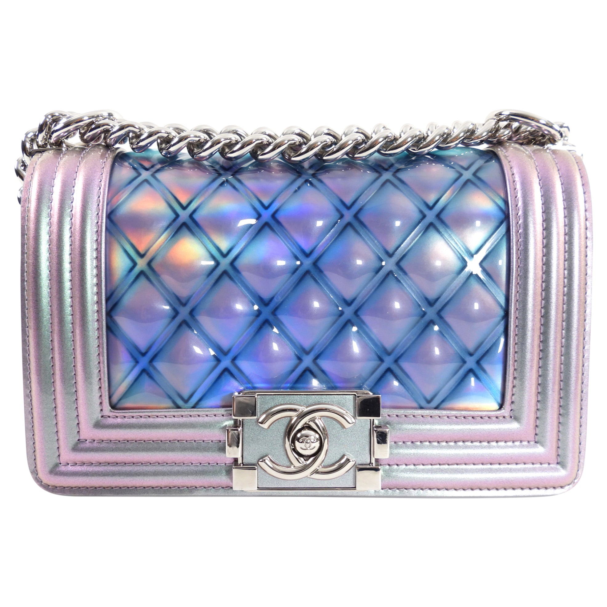 Chanel 18S Lilac Purple Holographic Mermaid Classic Small Boy Flap Bag - Luxury Designer Handbag for Women, Perfect for Evening Parties & Special Occasions
