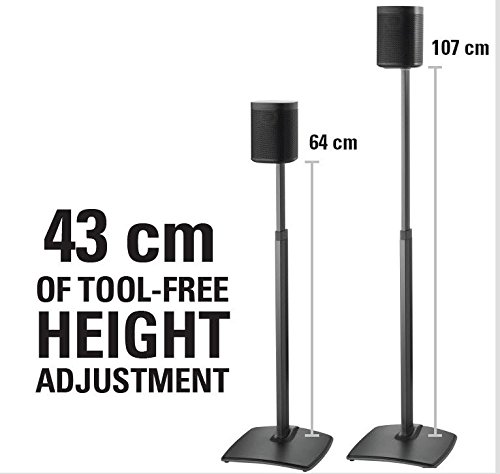 Sanus Adjustable Height Wireless Speaker Stands for SONOS ONE, ONE SL, Play:1 & Play:3 - Tool-Free 16