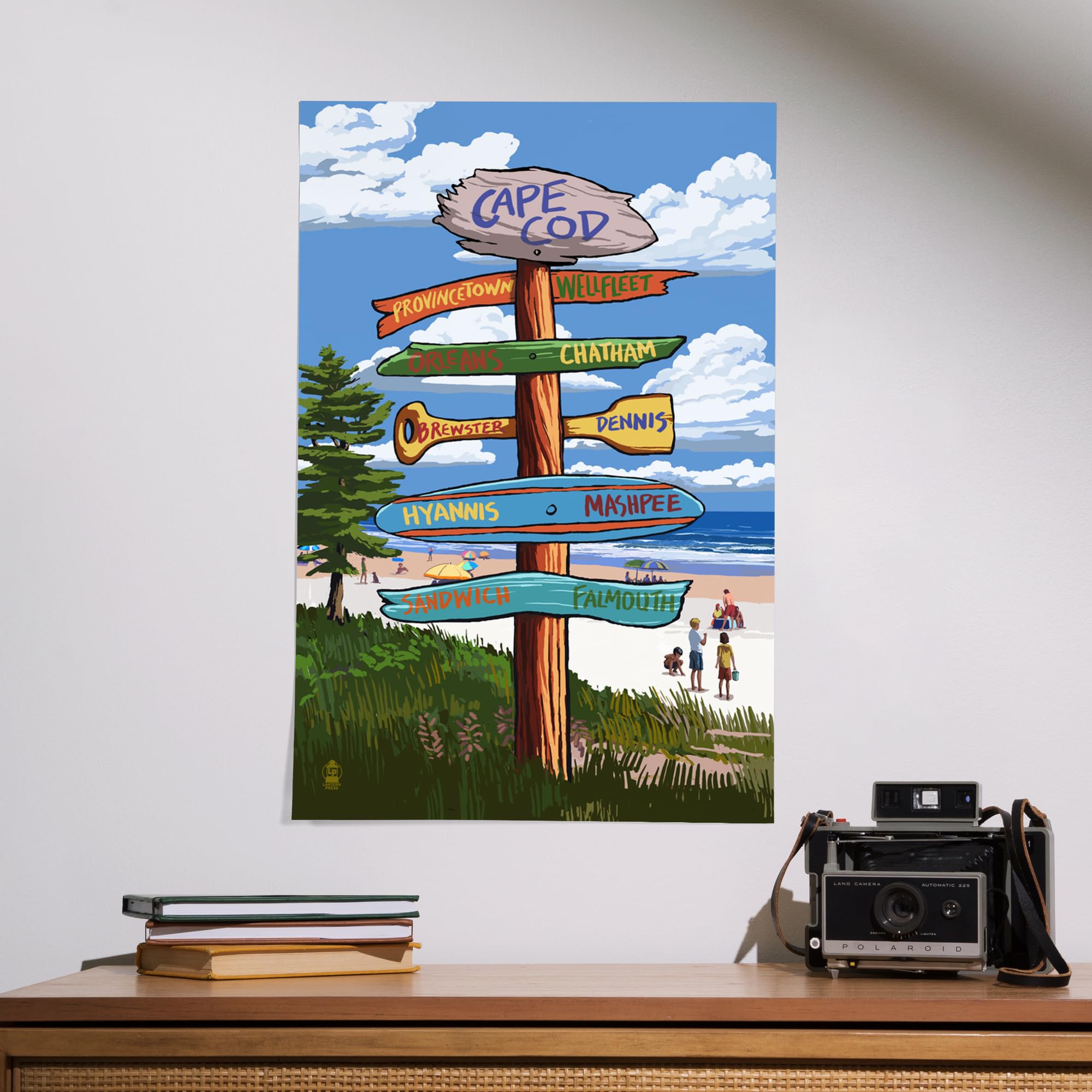 Lantern Press 16x24 Inch Giclee Art Print - Cape Cod Massachusetts Coastal Signpost Wall Decor | Perfect for Beach House, Living Room & Office Decor