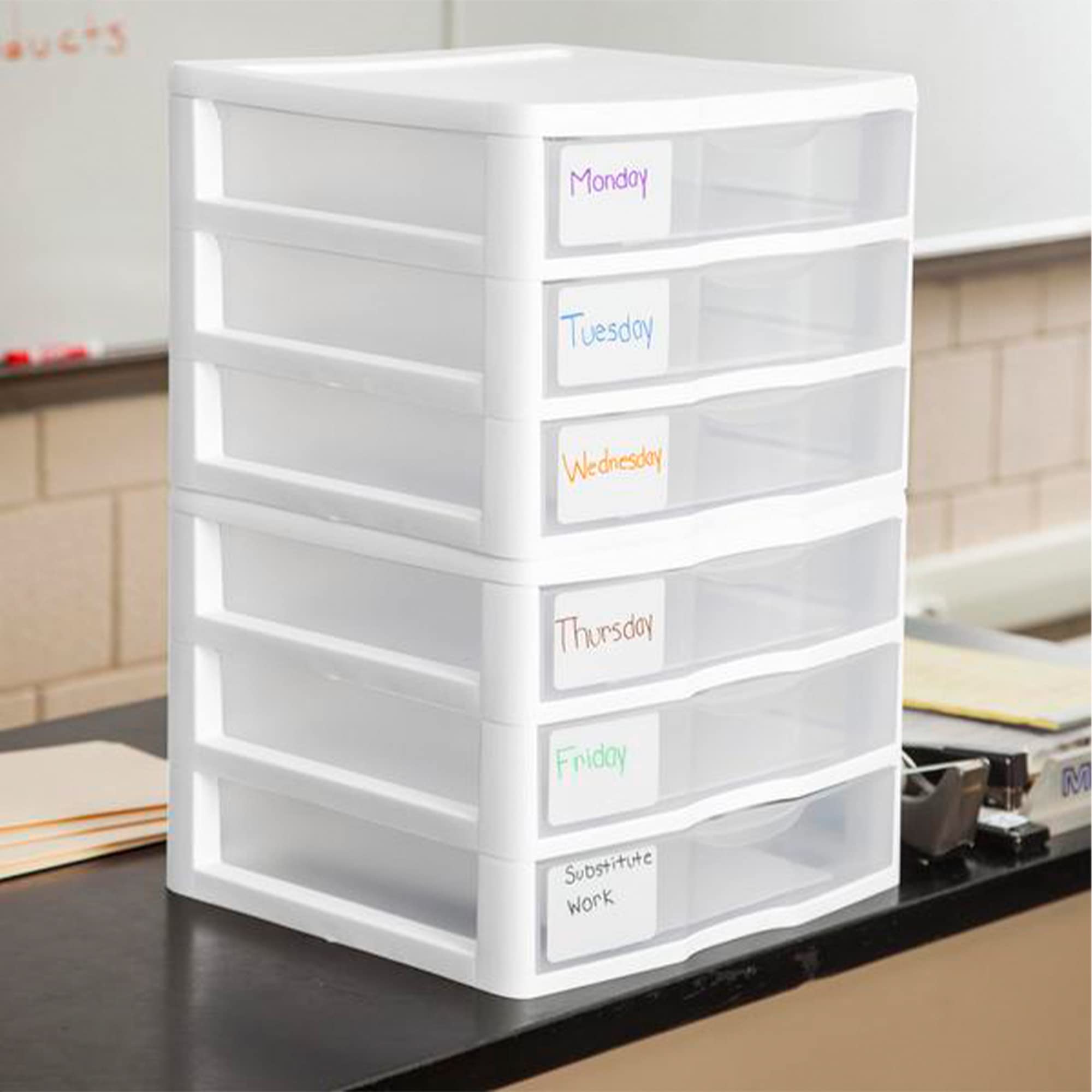 Sterilite 12-Pack 3 Drawer Desk Organizer for Office Supplies - White Plastic Storage Bins for Stationery, Pens & Small Items - Perfect for Home Office, School & Workspace Organization