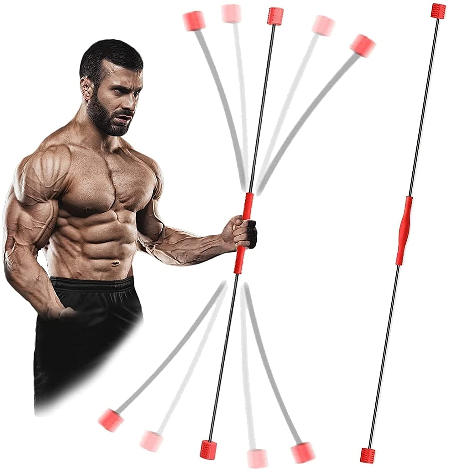 Pilates Bar for Full Body Workout - Multi-Functional Fitness Equipment for Home Gym, Core Training & Muscle Toning | Ab Exercise Bar with Resistance Bands | Perfect for Yoga, Pilates & Strength Training (Red)