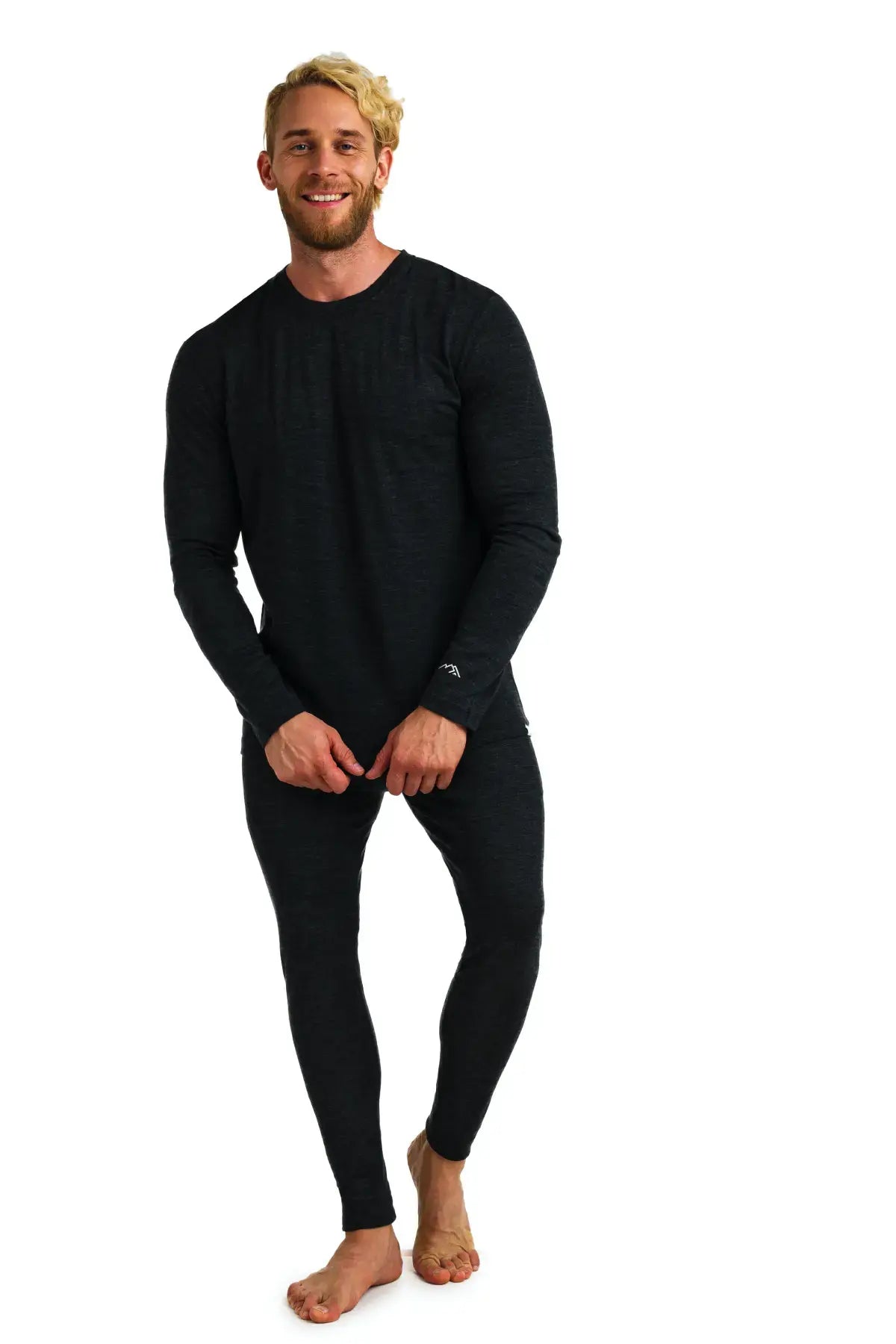Men's Merino Wool Thermal Underwear Set - 165 GSM Charcoal Grey - Base Layer for Winter Hiking, Skiing & Cold Weather Activities