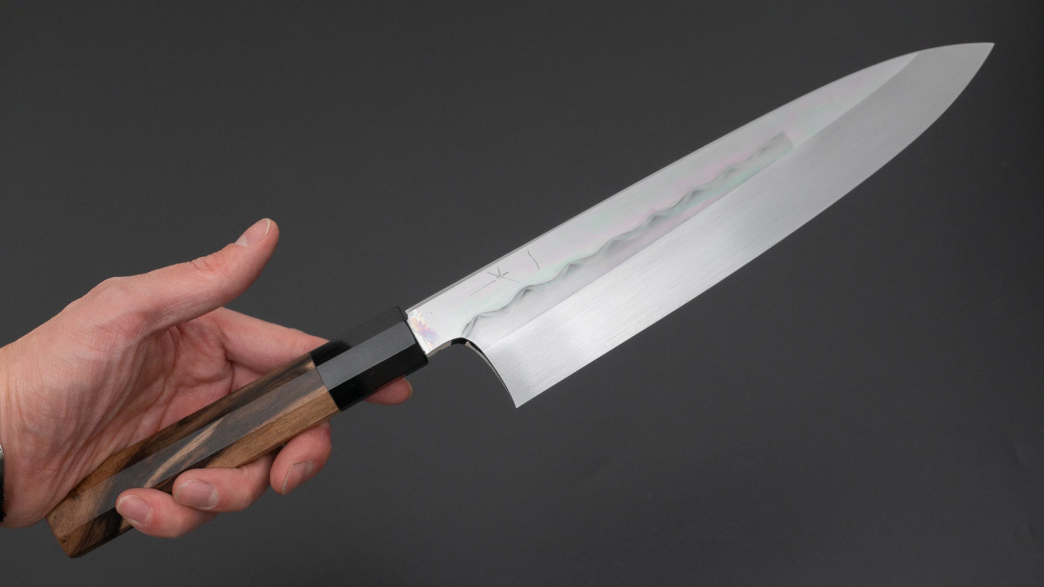 Hitohira Togashi White #1 Notaremon Mizu Honyaki Gyuto 240mm Japanese Chef Knife with Kurokaki Persimmon Handle & Saya - Professional Kitchen Knife for Sushi, Meat Cutting and Precision Cooking