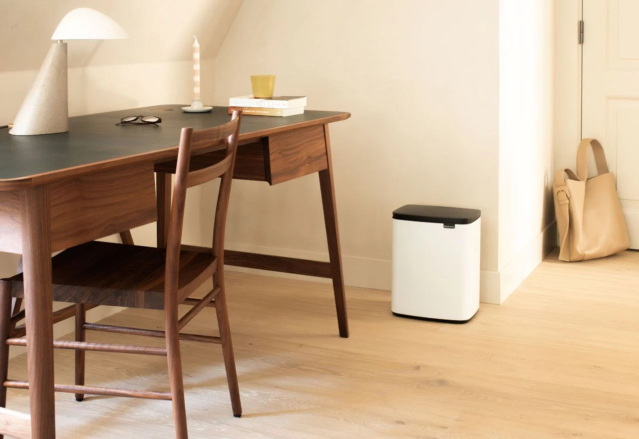 12L White Bo Waste Bin - Small Kitchen Trash Can for Bathroom, Office & Home Use
