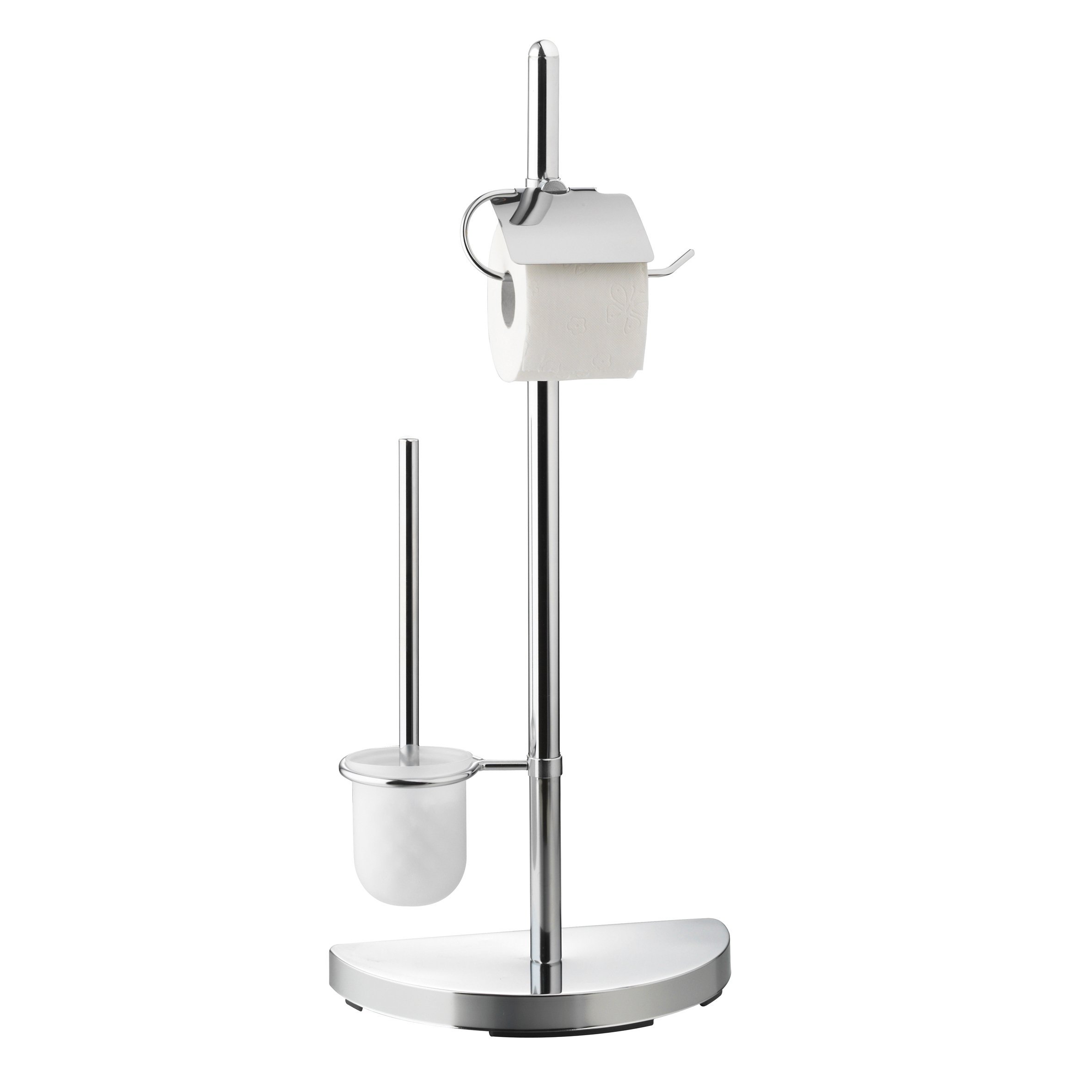 Axxentia Bad Lianos 282252 Chrome-Plated Toilet Brush Set with Holder & Toilet Paper Roll Stand - 76cm Height, Semi-Circular Base & Metal Handle - Ideal for Bathroom, Restroom & Home Cleaning Organization