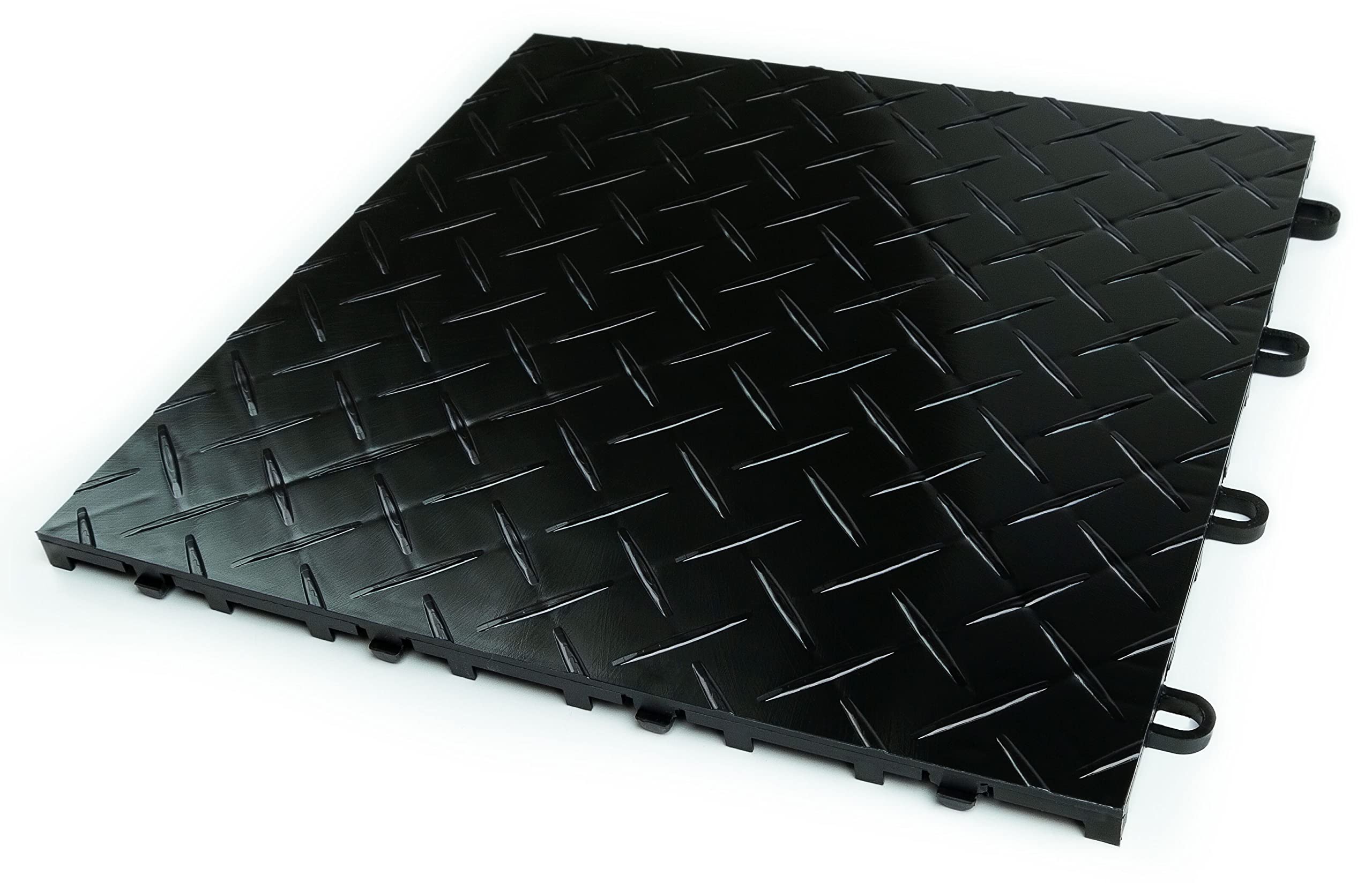RaceDeck TuffShield Diamond Plate Garage Floor Tiles - 24-Pack Black Interlocking Modular Flooring System | Durable & Easy to Install | Perfect for Home Garages, Workshops, and Auto Showrooms