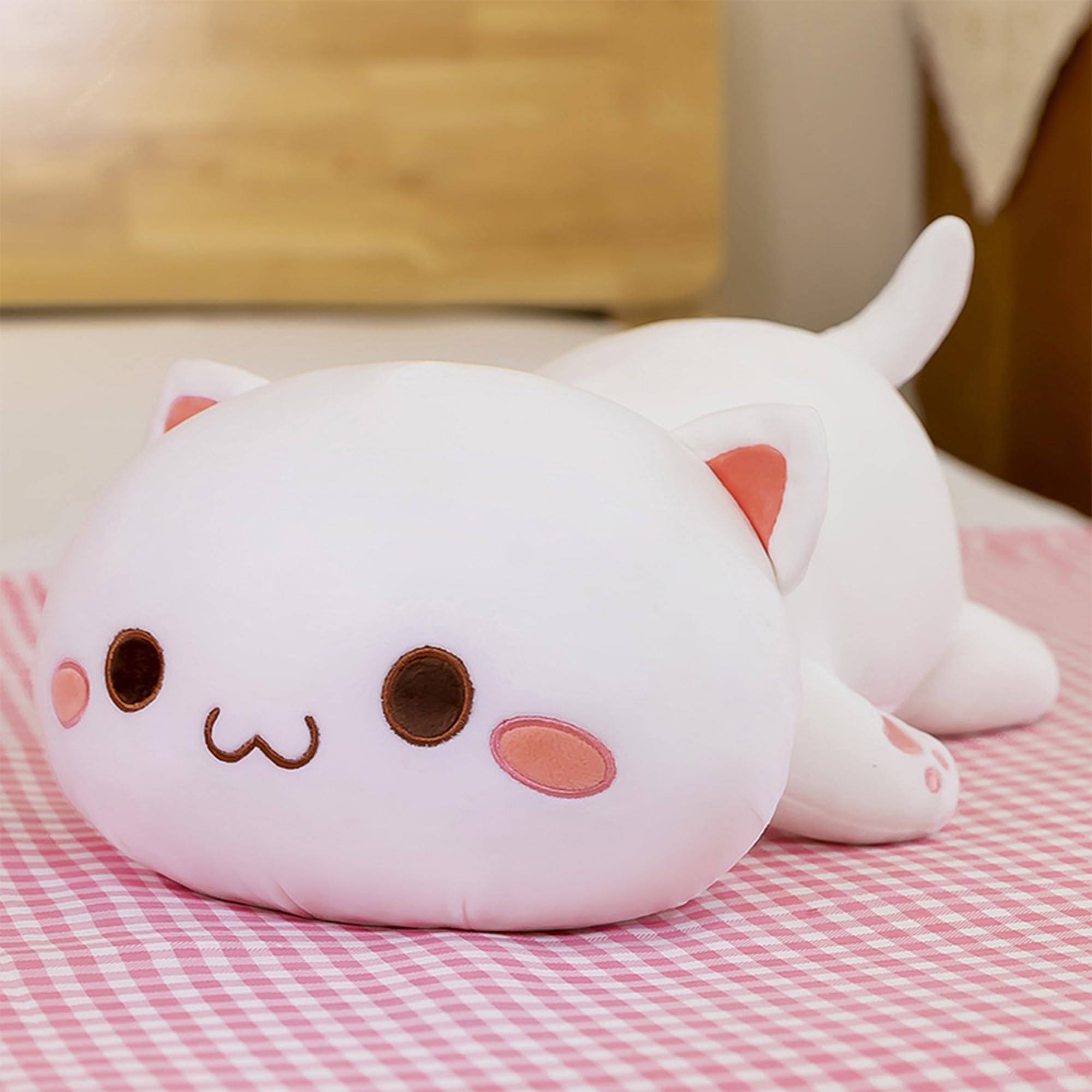 Cute Kawaii Cat Plush Toy - Soft Stuffed Animal for Kids, Girls & Boys (16 inch, White) | Perfect Birthday Gift, Nursery Decor & Cuddly Companion