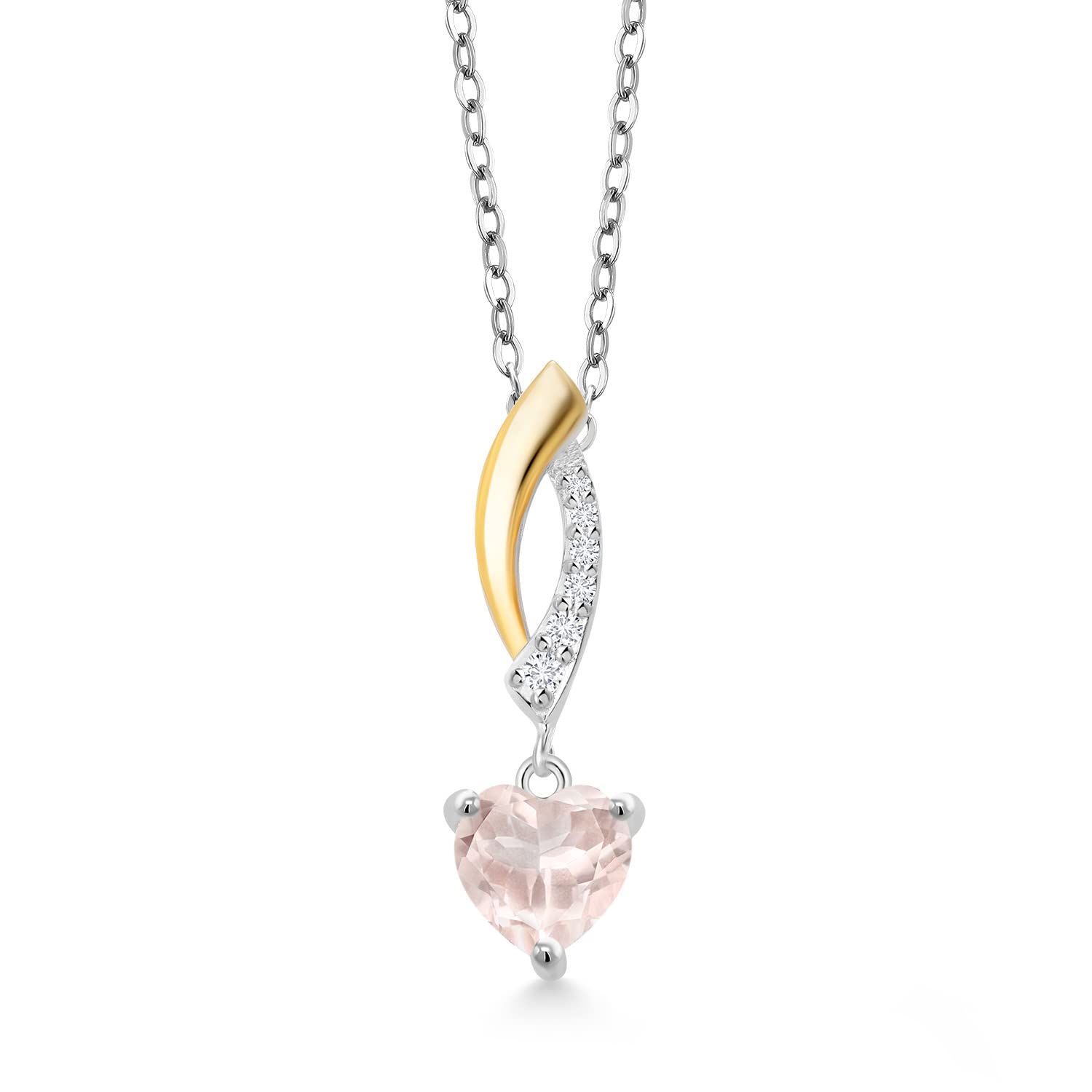 6MM Heart Shaped Gemstone & Lab Grown Diamond Pendant Necklace for Women - 925 Sterling Silver & 10K Yellow Gold - 18