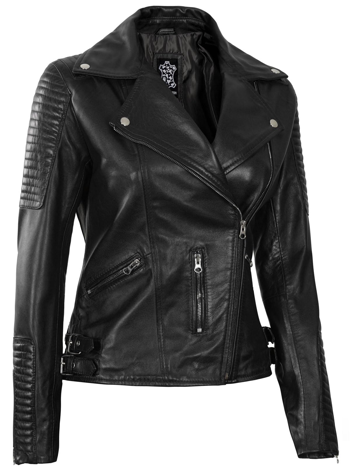 Decrum Women's Asymmetrical Real Lambskin Leather Jacket - Stylish Biker Jacket for Women | Perfect for Night Out, Motorcycle Riding & Fashion Statement
