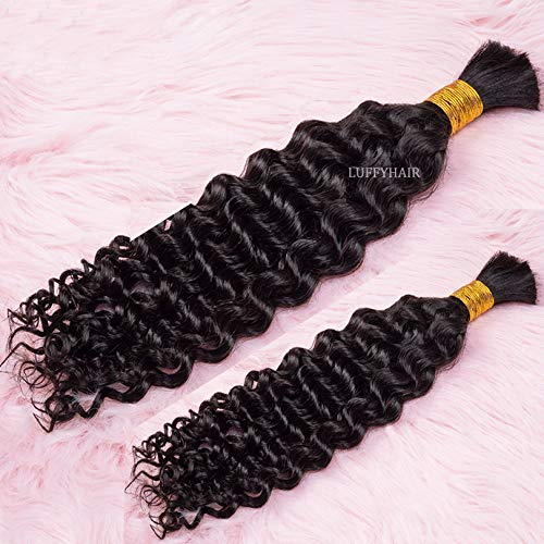 1/2/3Pcs Brazilian Remy Human Hair Bundles - 100% Natural Deep Wave Bulk Hair Extensions for Braiding (No Weft, 12inch, 300g) - Perfect for Protective Styles, Weaves & Salon Use